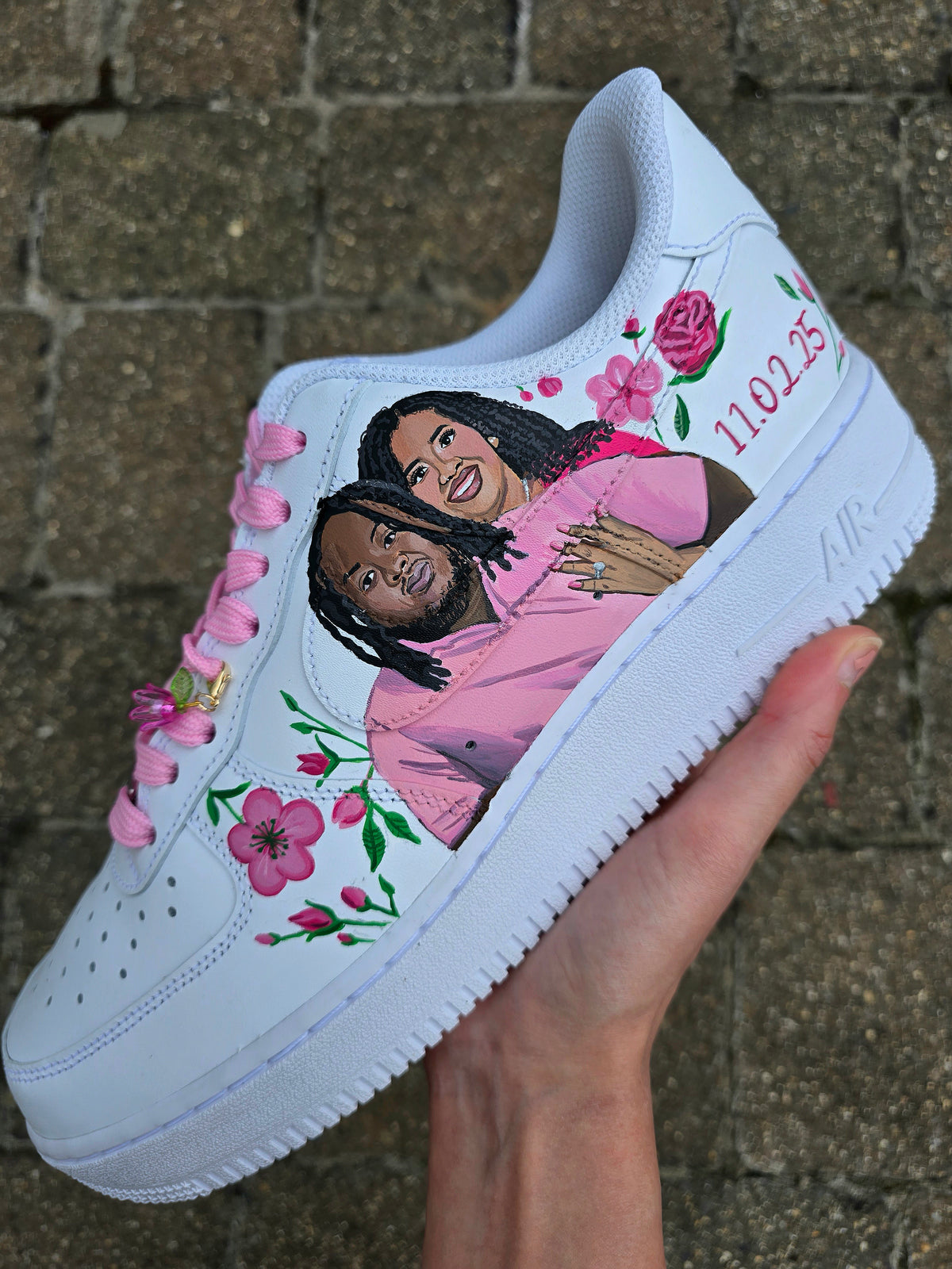 Weeding Af1 Mr. & Mrs. Wedding Bridal Custom Nike AF1 – Pink Floral Hand-Painted ...