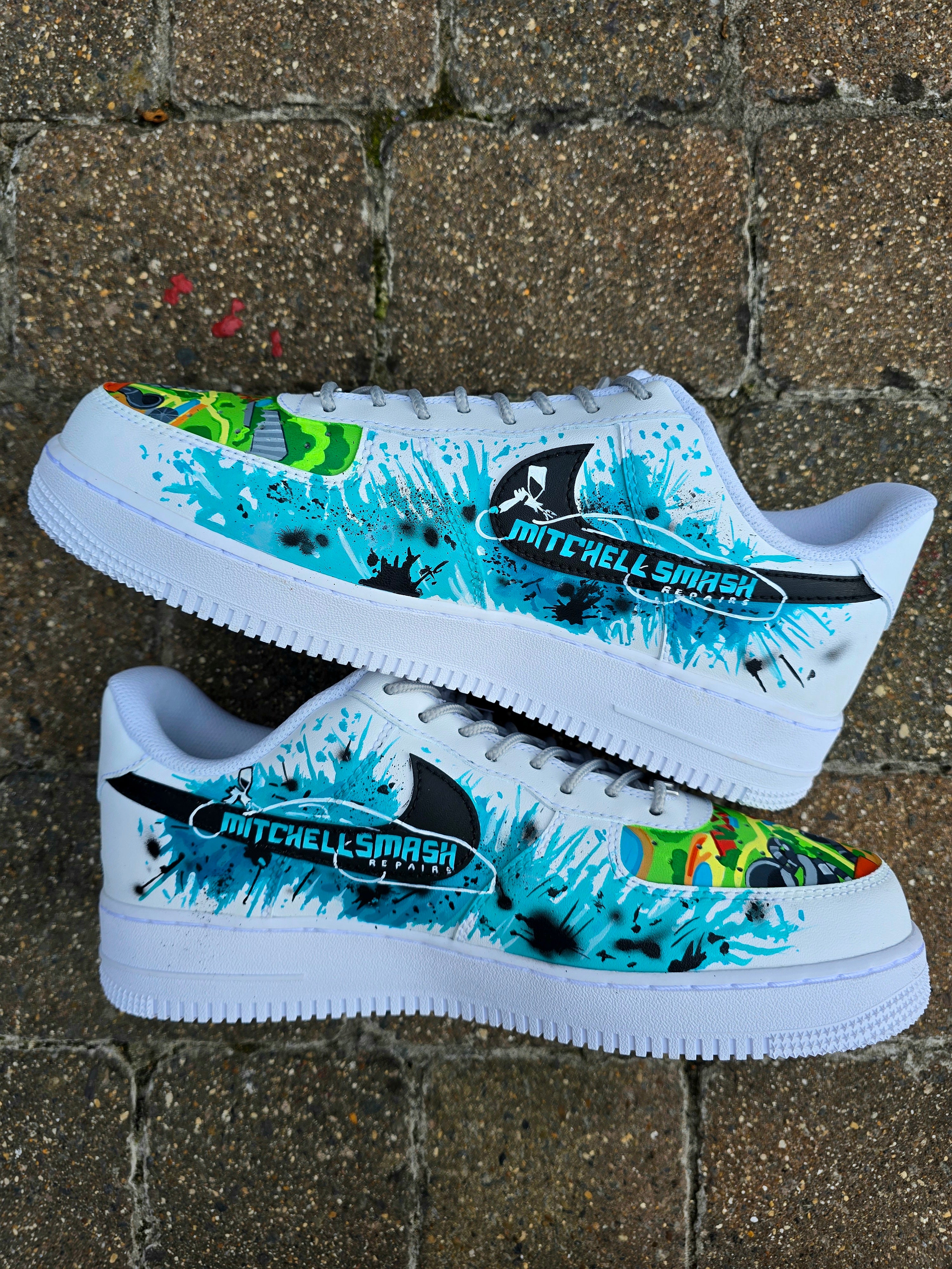 Custom hand-painted Nike Air Force 1 sneakers featuring a Lamborghini-inspired design 🏎️ and spray painter artwork 🎨. Created by Gitartsy using premium leather paints, sealed for durability, and fully customisable with personal details such as car models, colors, and text. Perfect for car enthusiasts 🚗, sneaker collectors 👟, and streetwear lovers seeking one-of-a-kind footwear.

