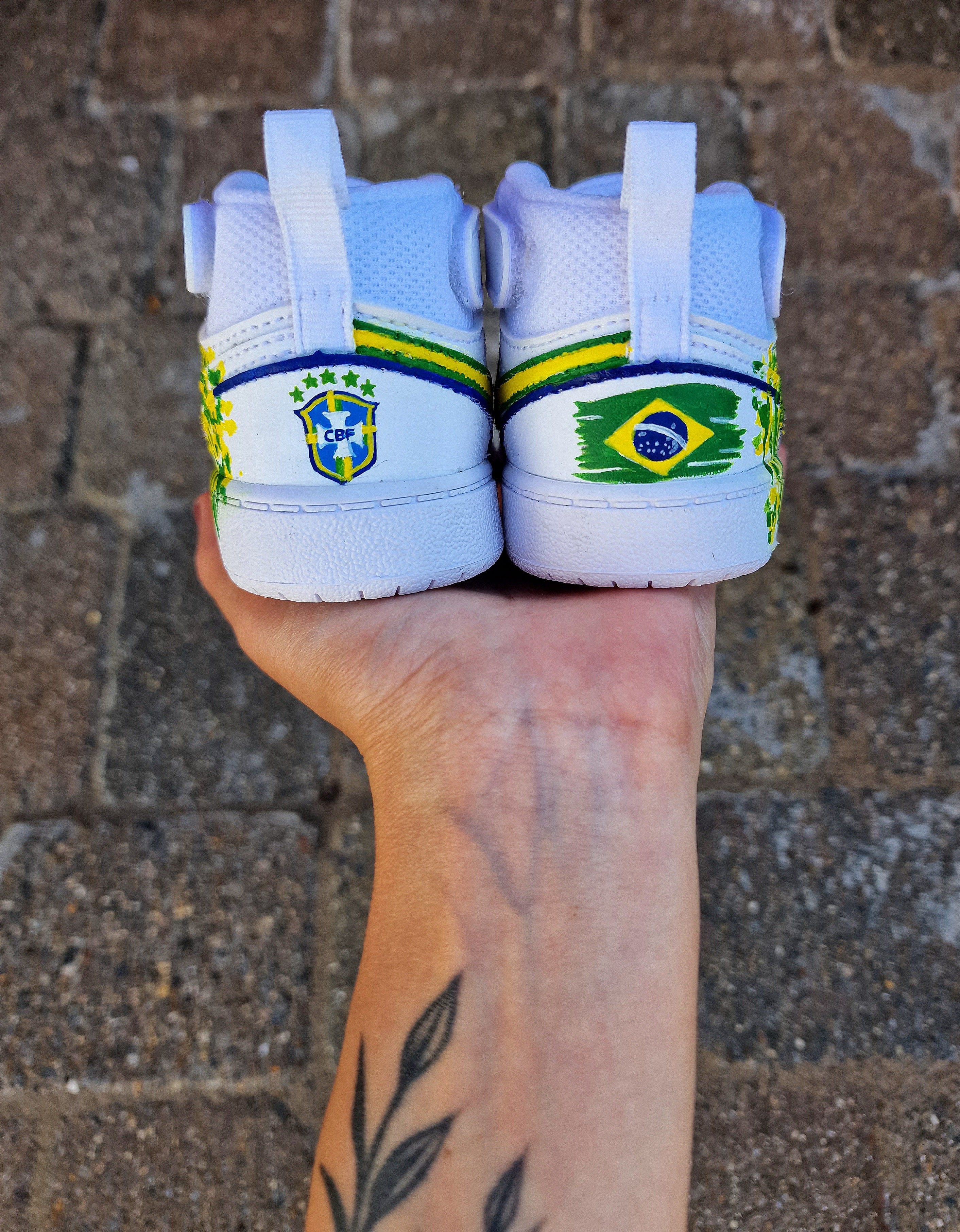 Custom Emerson Royal Baby adidas Sneakers – Hand-Painted Toddler Spurs x Brazil Shoes UK 5