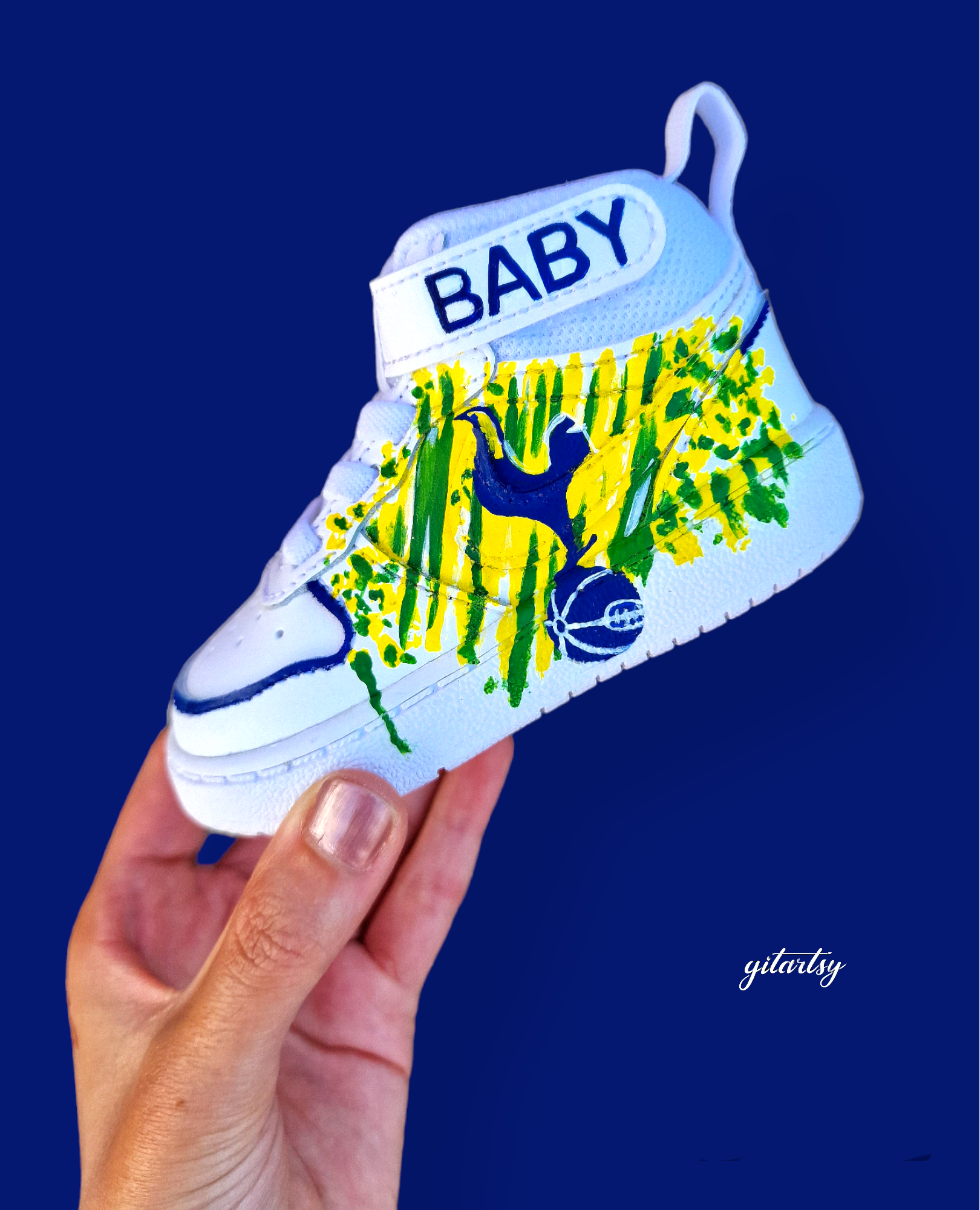 Custom Emerson Royal Baby adidas Sneakers – Hand-Painted Toddler Spurs x Brazil Shoes UK 5