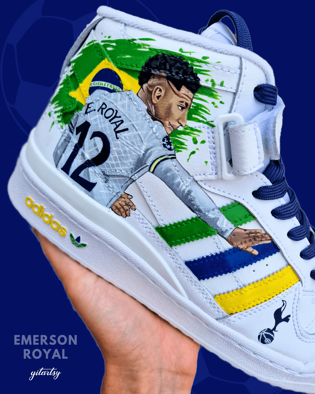Custom Emerson Royal adidas Sneakers – Brazil x Tottenham Hand Painted Shoes