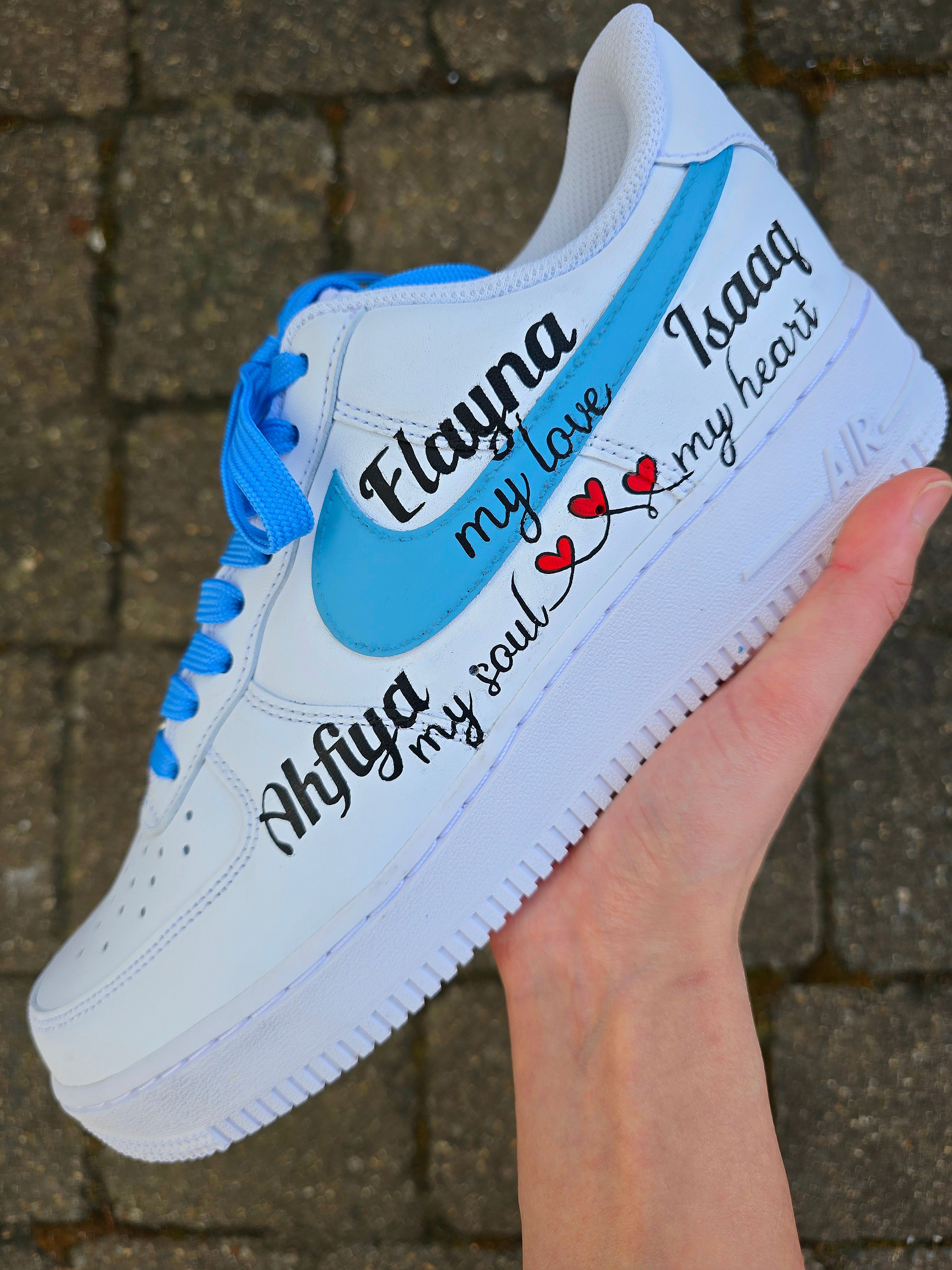 Custom Family Portrait Nike AF1 Sneakers – Hand-Painted, Realistic Art with 5 Family Members illustrated - mum dad and three children 