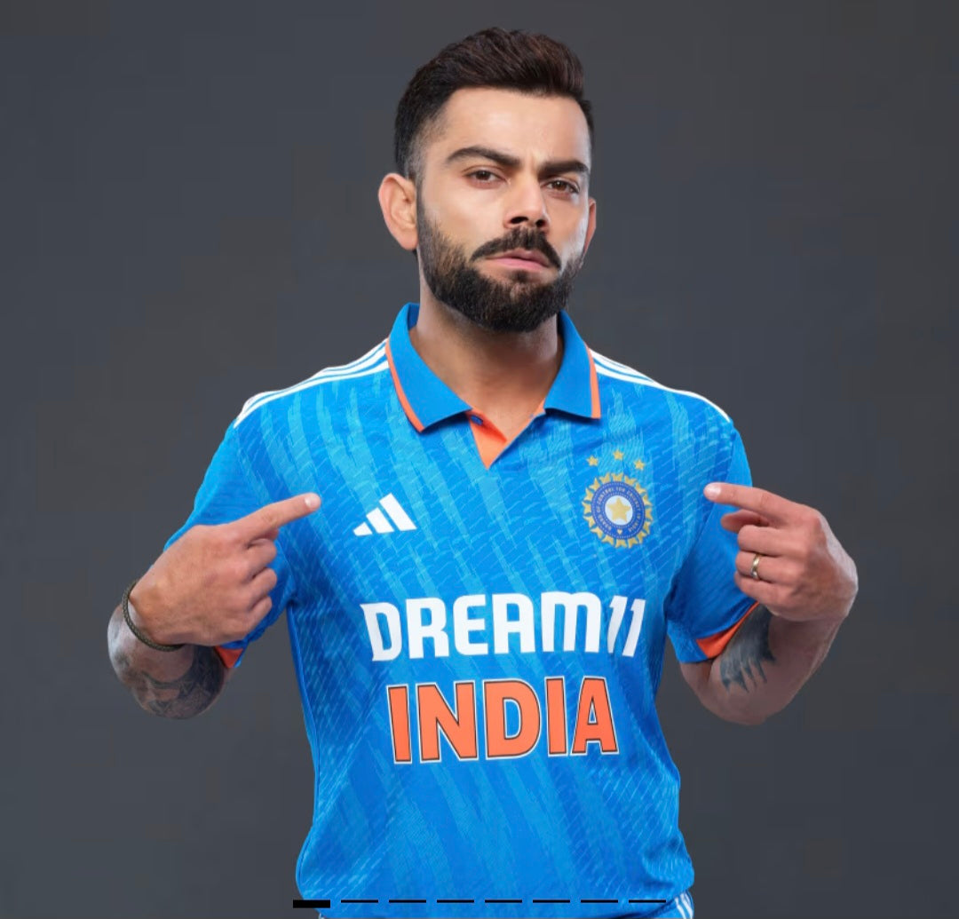 Custom Hand-Painted Adidas Sneakers – Inspired by Team India Cricket Jersey. Blue with jersey pattern painted along with indian flag colours 