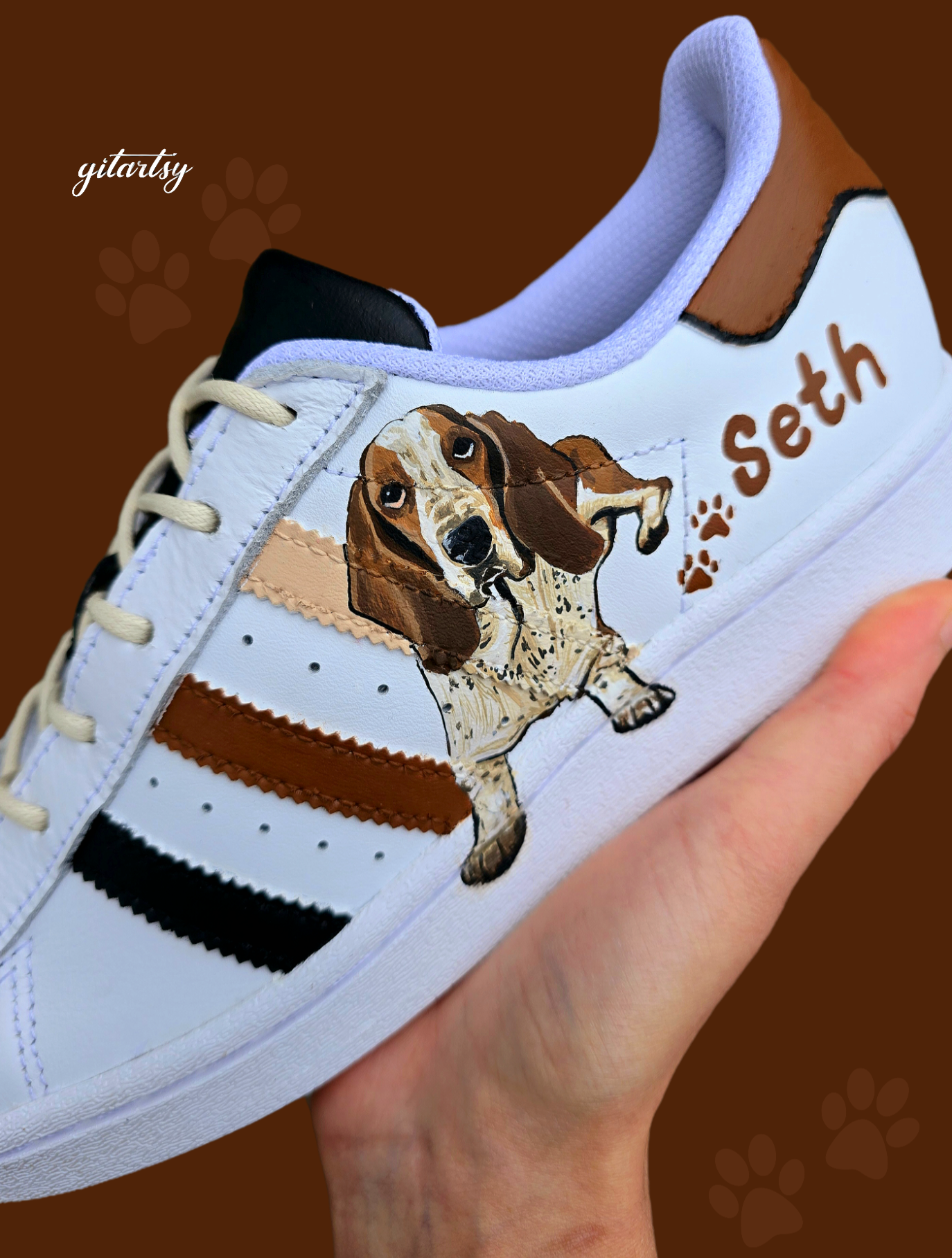 Custom Hand-Painted Sneakers with Realistic Pet Portraits UK 4 / adidas Courtpoint Trainers Womens