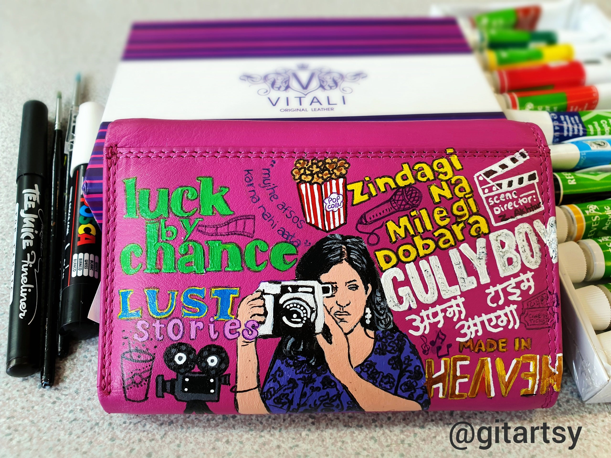 A hand-painted leather wallet featuring a custom portrait of a person, pet, or loved one. The painting is detailed, colourful, and made using premium-quality waterproof leather paints. Ideal for gifting or personal keepsakes, this wallet showcases artistic craftsmanship and premium leatherwork.

