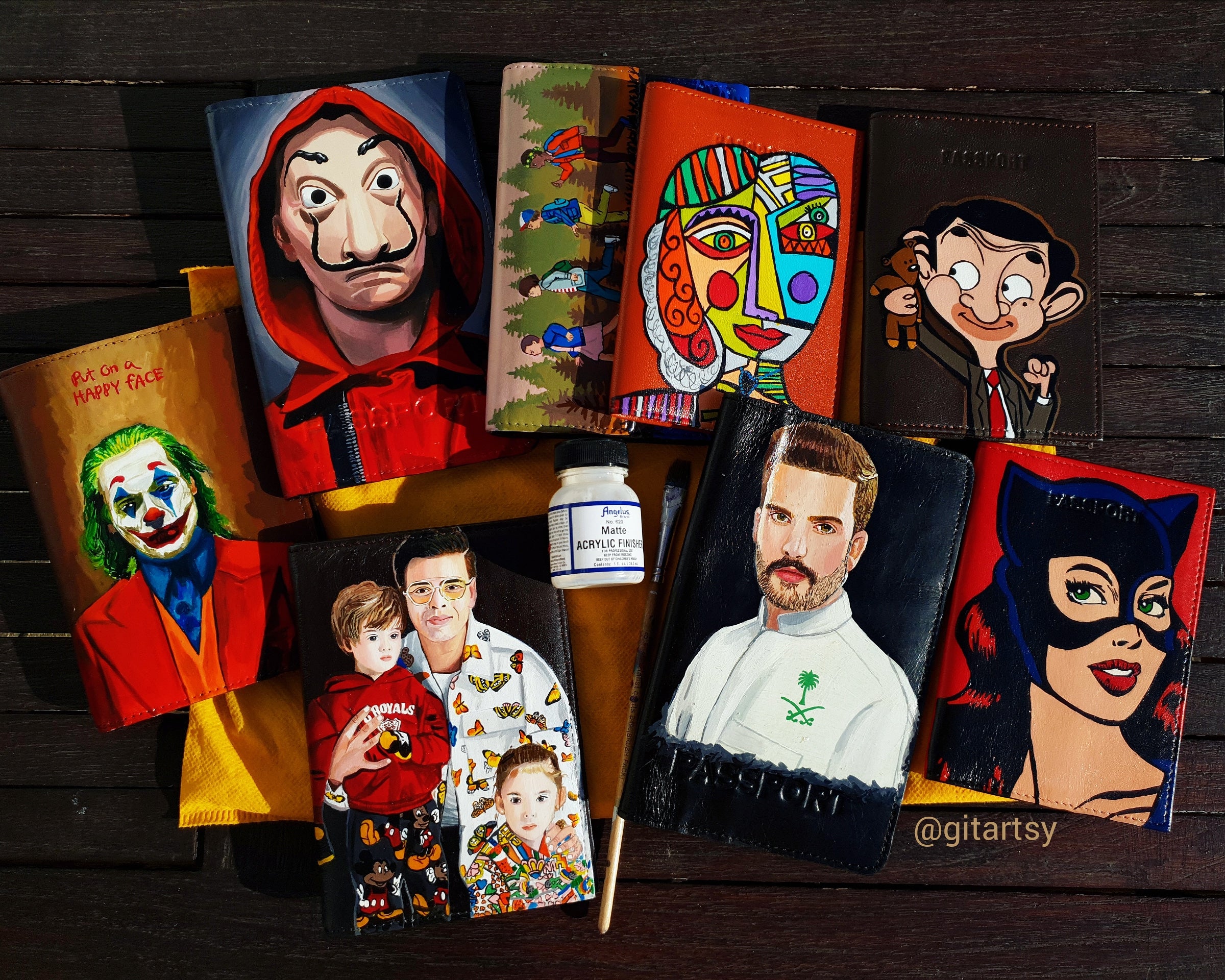 A hand-painted leather wallet featuring a custom portrait of a person, pet, or loved one. The painting is detailed, colourful, and made using premium-quality waterproof leather paints. Ideal for gifting or personal keepsakes, this wallet showcases artistic craftsmanship and premium leatherwork.

