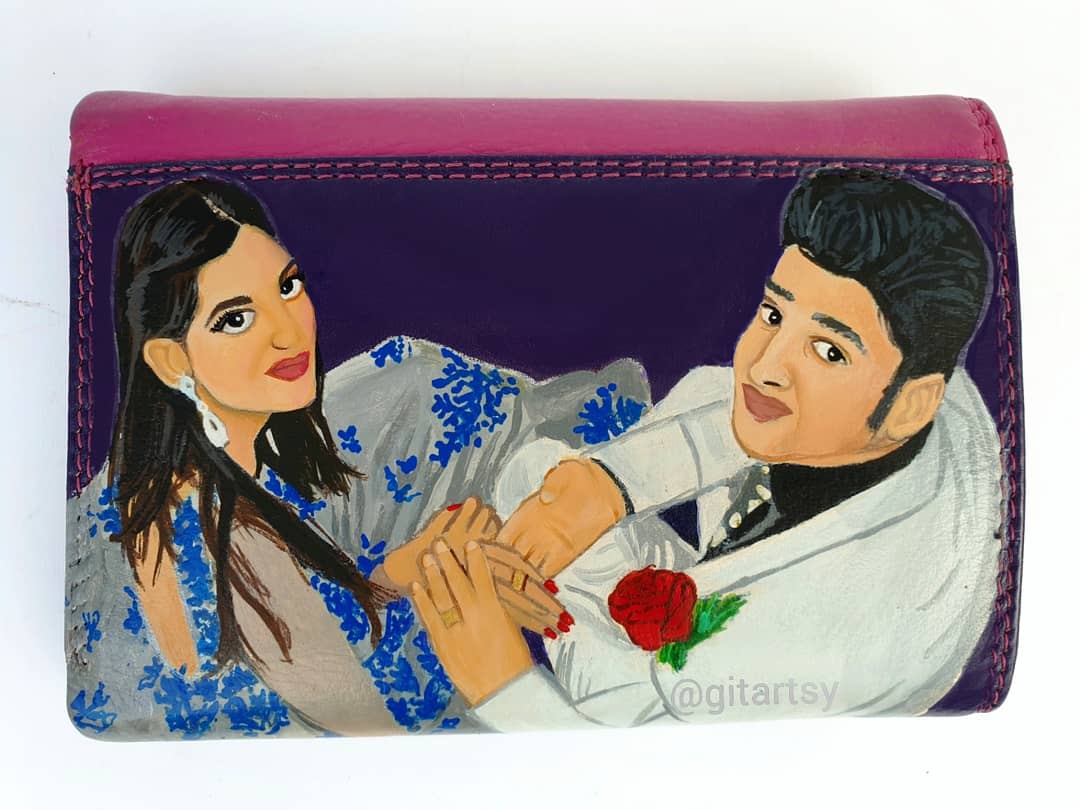 A hand-painted leather wallet featuring a custom portrait of a person, pet, or loved one. The painting is detailed, colourful, and made using premium-quality waterproof leather paints. Ideal for gifting or personal keepsakes, this wallet showcases artistic craftsmanship and premium leatherwork.

