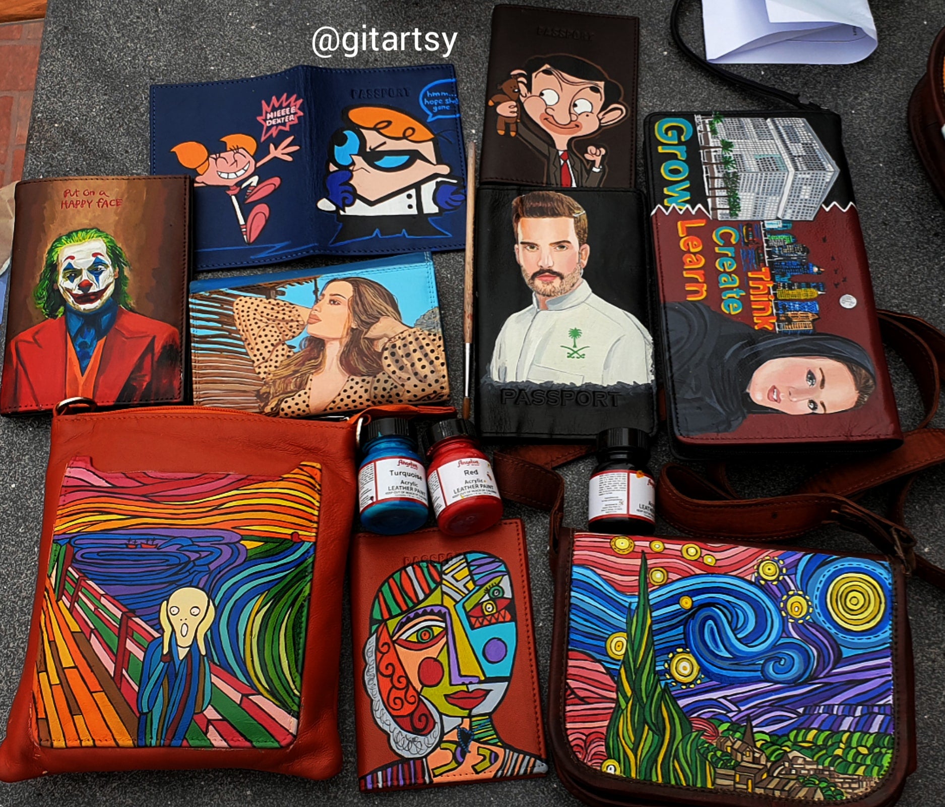 A hand-painted leather wallet featuring a custom portrait of a person, pet, or loved one. The painting is detailed, colourful, and made using premium-quality waterproof leather paints. Ideal for gifting or personal keepsakes, this wallet showcases artistic craftsmanship and premium leatherwork.


