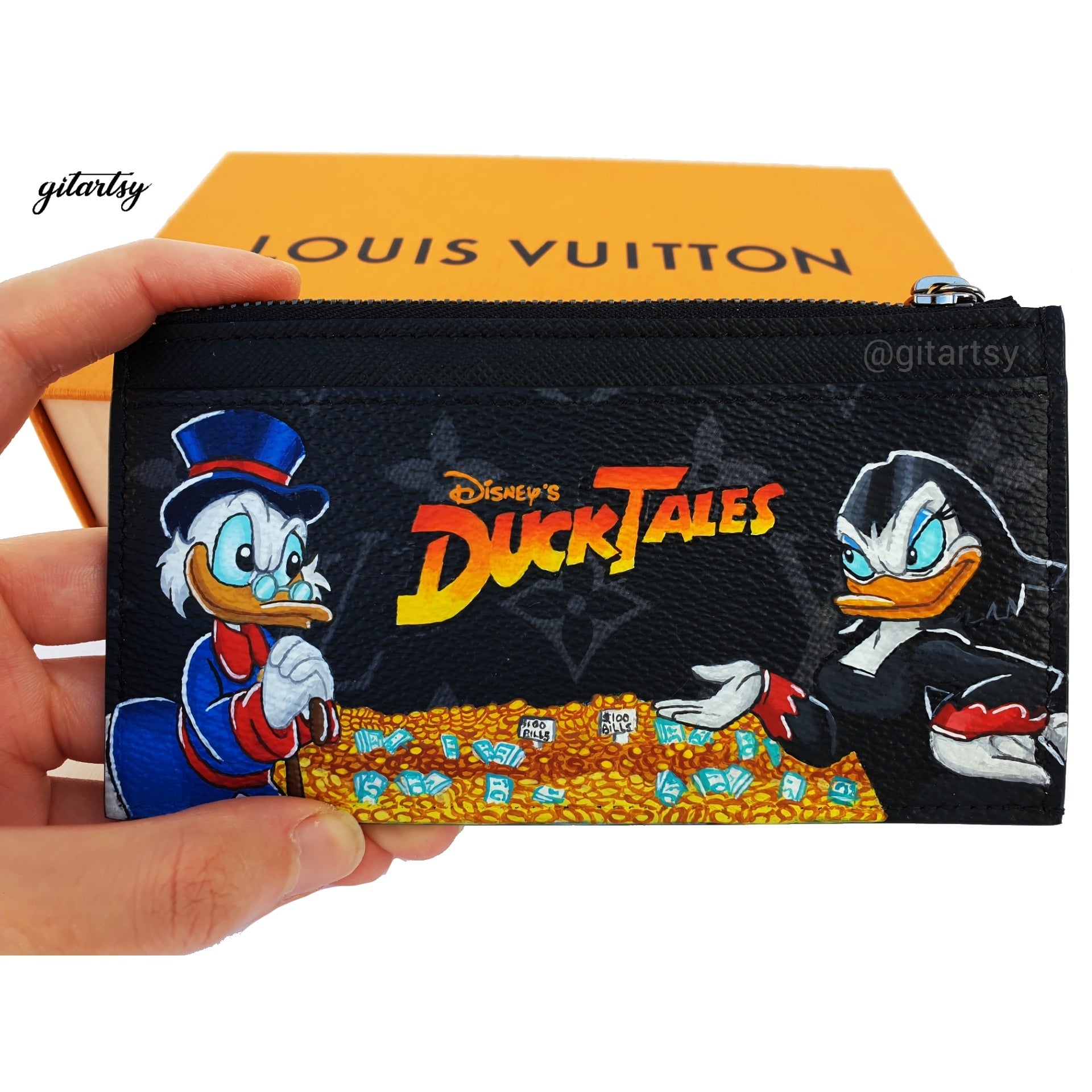 A hand-painted leather wallet featuring a custom portrait of a person, pet, or loved one. The painting is detailed, colourful, and made using premium-quality waterproof leather paints. Ideal for gifting or personal keepsakes, this wallet showcases artistic craftsmanship and premium leatherwork.

