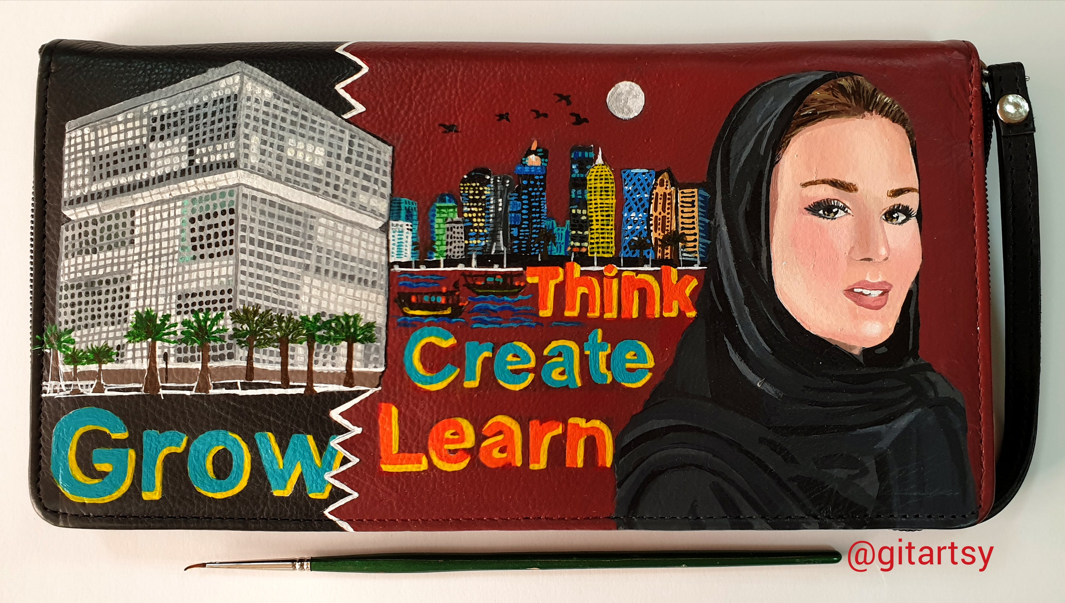 A hand-painted leather wallet featuring a custom portrait of a person, pet, or loved one. The painting is detailed, colourful, and made using premium-quality waterproof leather paints. Ideal for gifting or personal keepsakes, this wallet showcases artistic craftsmanship and premium leatherwork.

