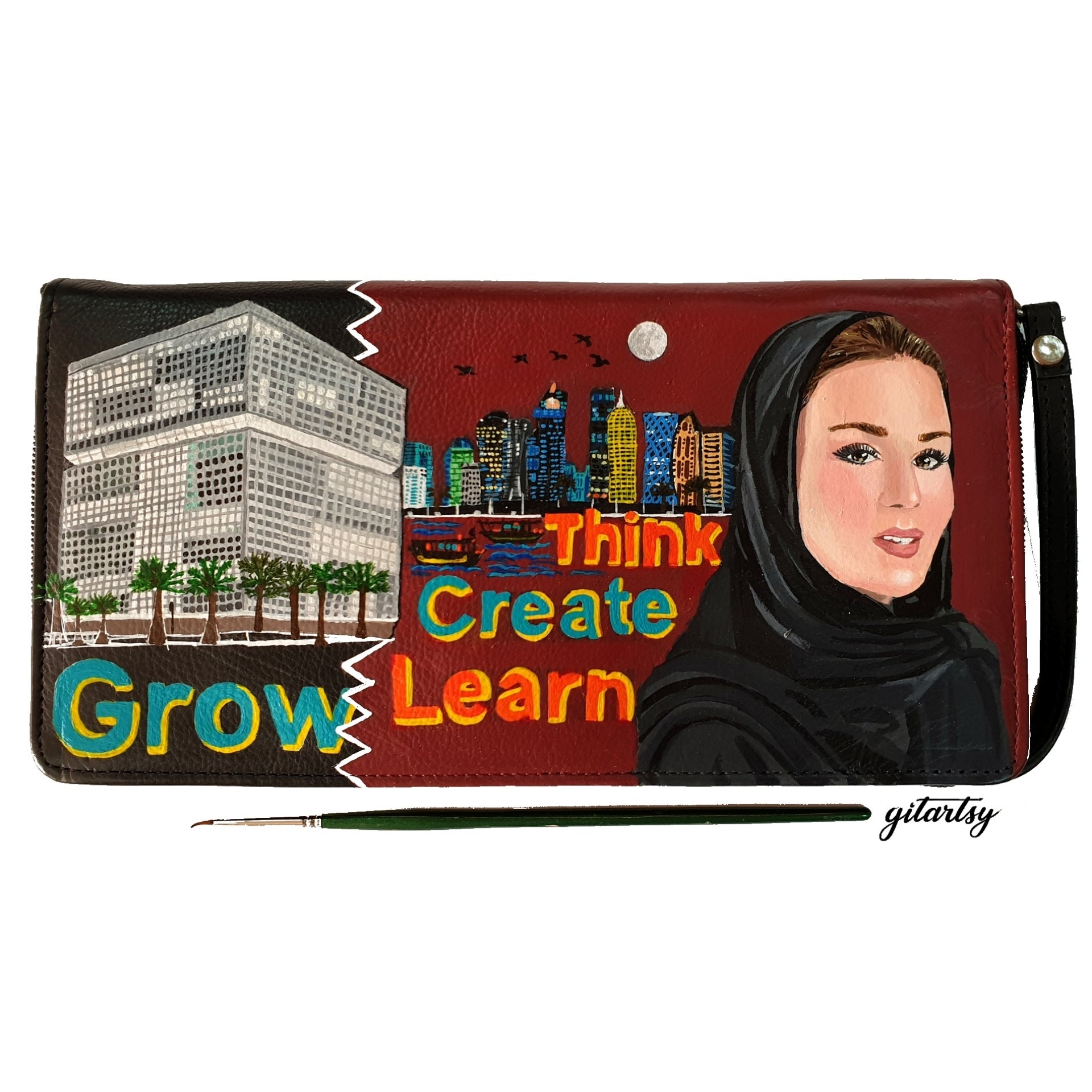 A hand-painted leather wallet featuring a custom portrait of a person, pet, or loved one. The painting is detailed, colourful, and made using premium-quality waterproof leather paints. Ideal for gifting or personal keepsakes, this wallet showcases artistic craftsmanship and premium leatherwork.


