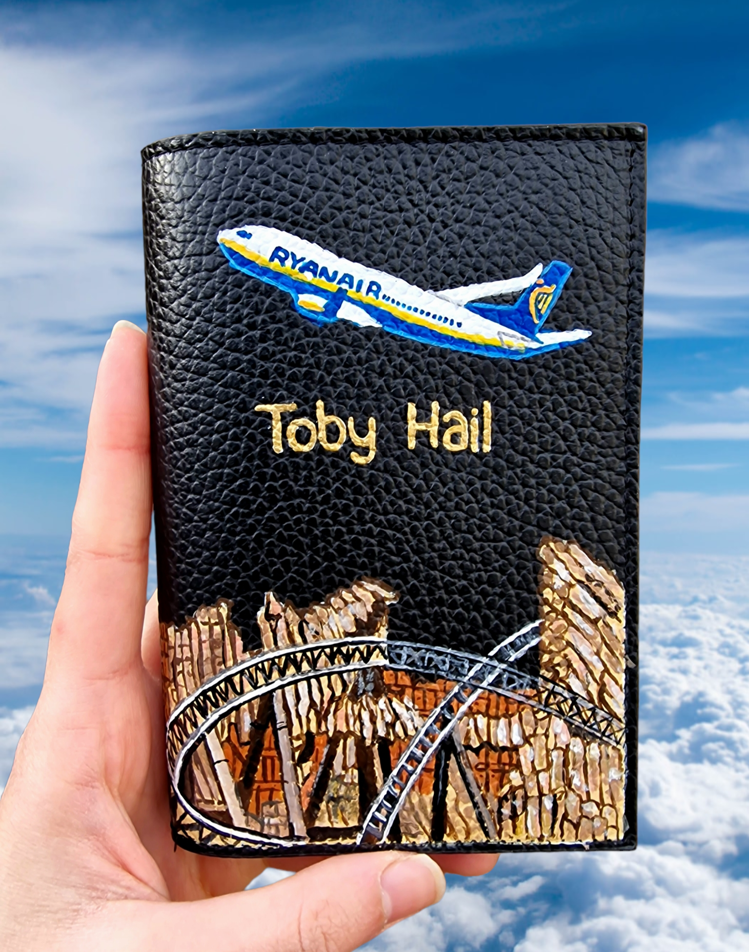 A hand-painted leather wallet featuring a custom portrait of a person, pet, or loved one. The painting is detailed, colourful, and made using premium-quality waterproof leather paints. Ideal for gifting or personal keepsakes, this wallet showcases artistic craftsmanship and premium leatherwork.

