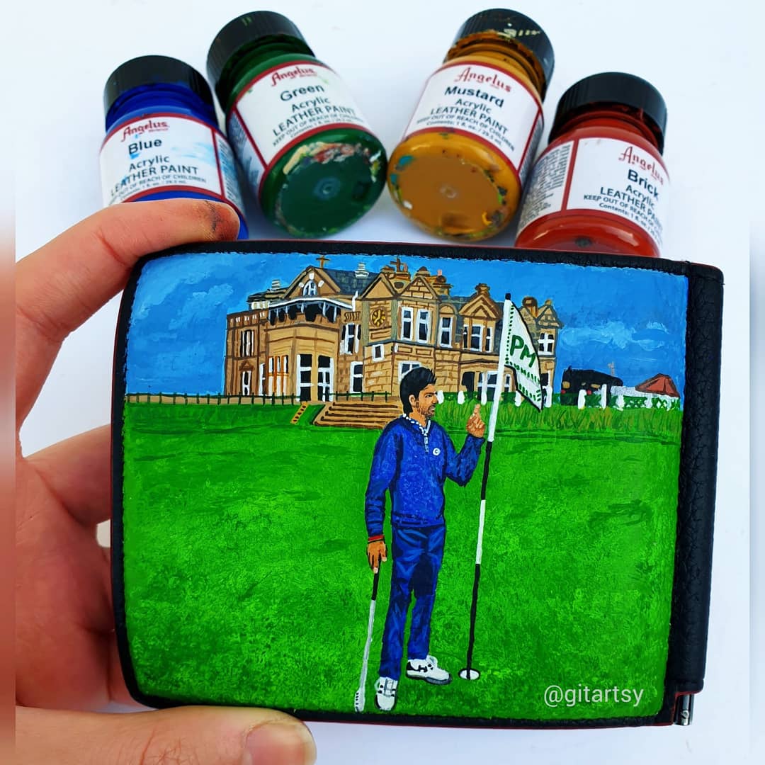 A hand-painted leather wallet featuring a custom portrait of a person, pet, or loved one. The painting is detailed, colourful, and made using premium-quality waterproof leather paints. Ideal for gifting or personal keepsakes, this wallet showcases artistic craftsmanship and premium leatherwork.

