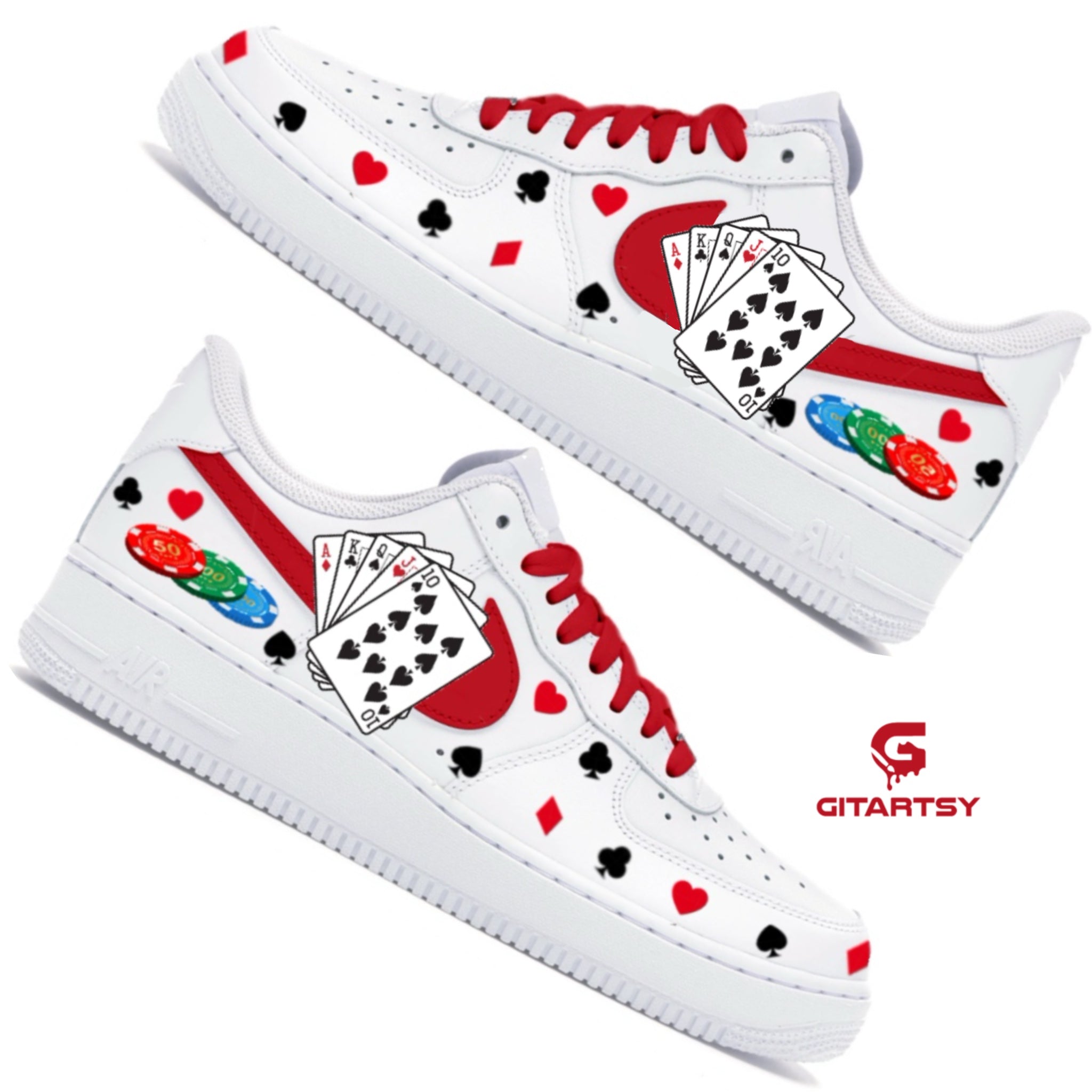 Custom Hand-Painted Nike AF1 Poker-Themed Sneakers – Unique Shoes for Poker Players & Magicians