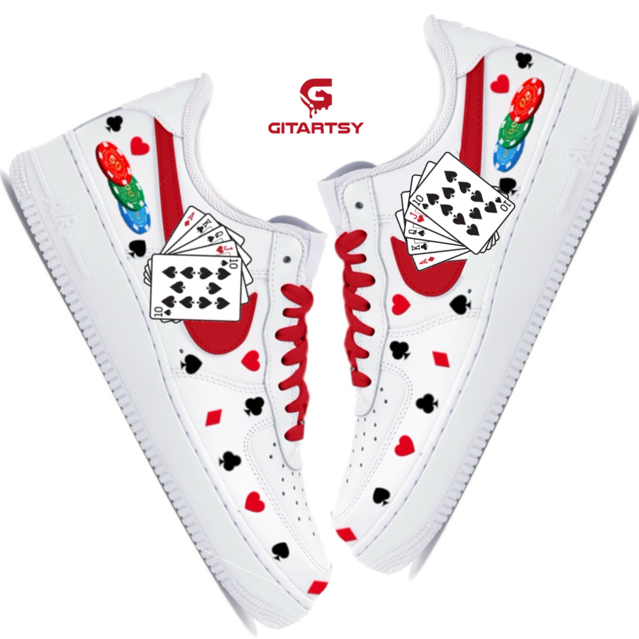 Custom Hand-Painted Nike AF1 Poker-Themed Sneakers – Unique Shoes for Poker Players & Magicians