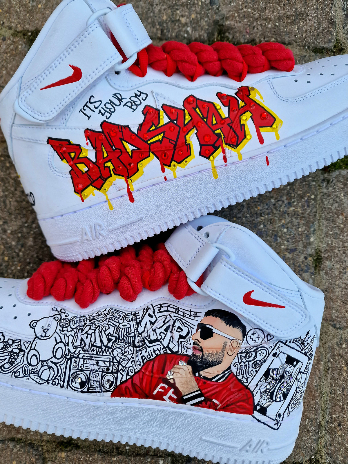 Rapper Af1 Collection Custom Hand-Painted Badshah Nike AF1 Sneakers | BADWORLD by Gitartsy