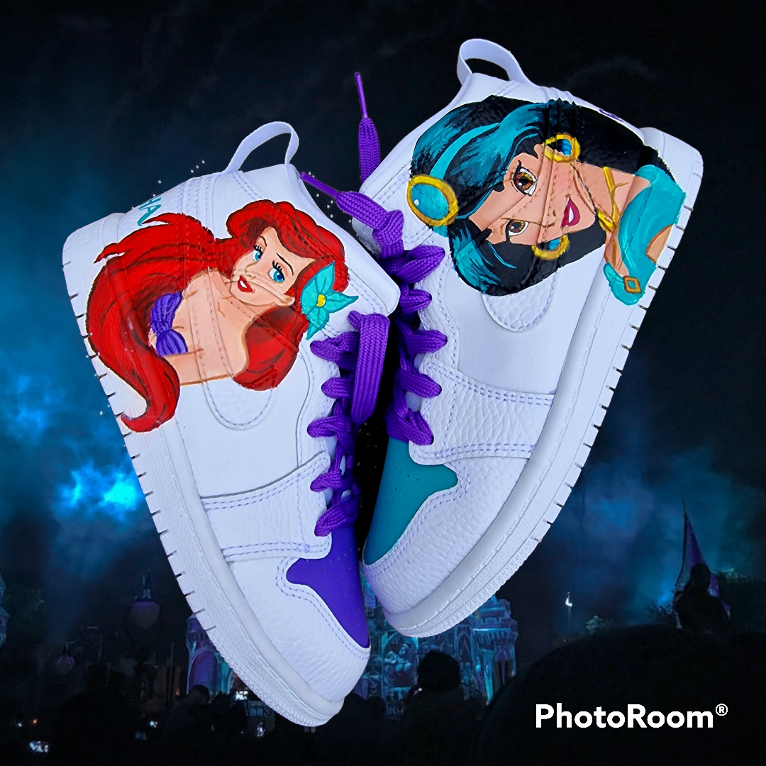 Custom Disney Princess Jasmine & Ariel Nike Sneakers – Hand