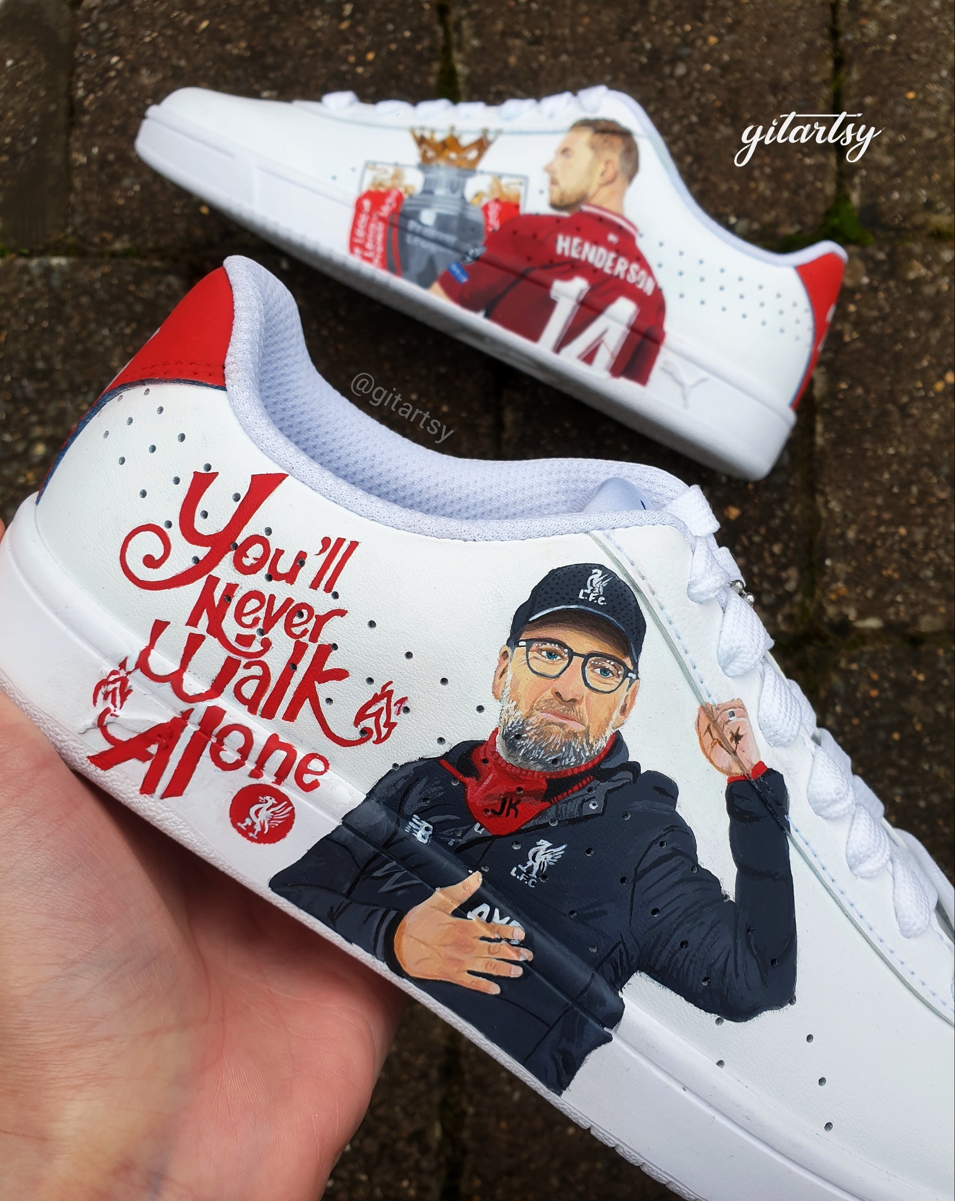 Custom Henderson & KLOPP LFC Portrait adidas Sneakers – Hand-Painted Liverpool FC Art UK 10