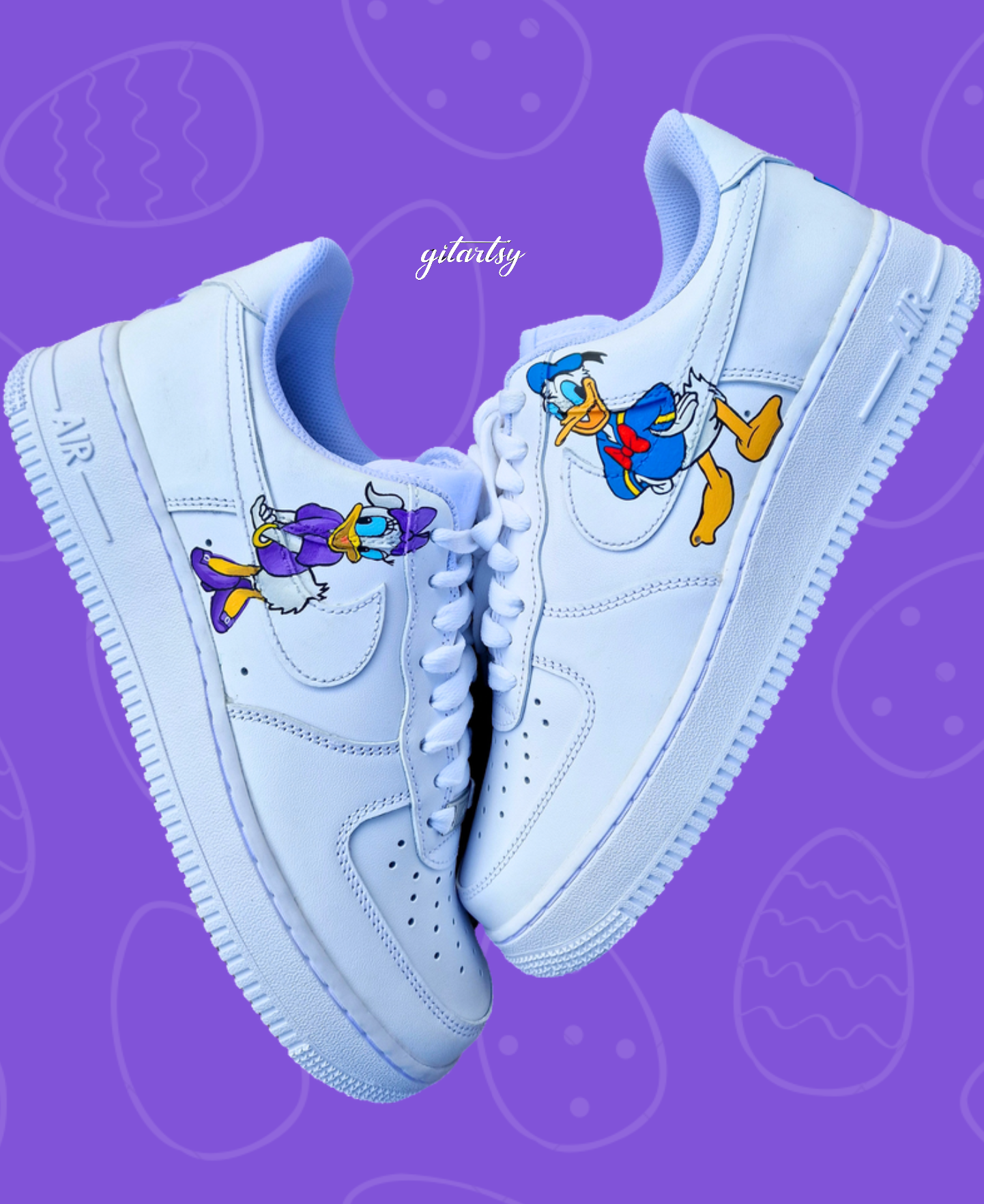 Custom Kids Daffy Duck & Daisy Duck Custom Hand-Painted Nike Sneakers white