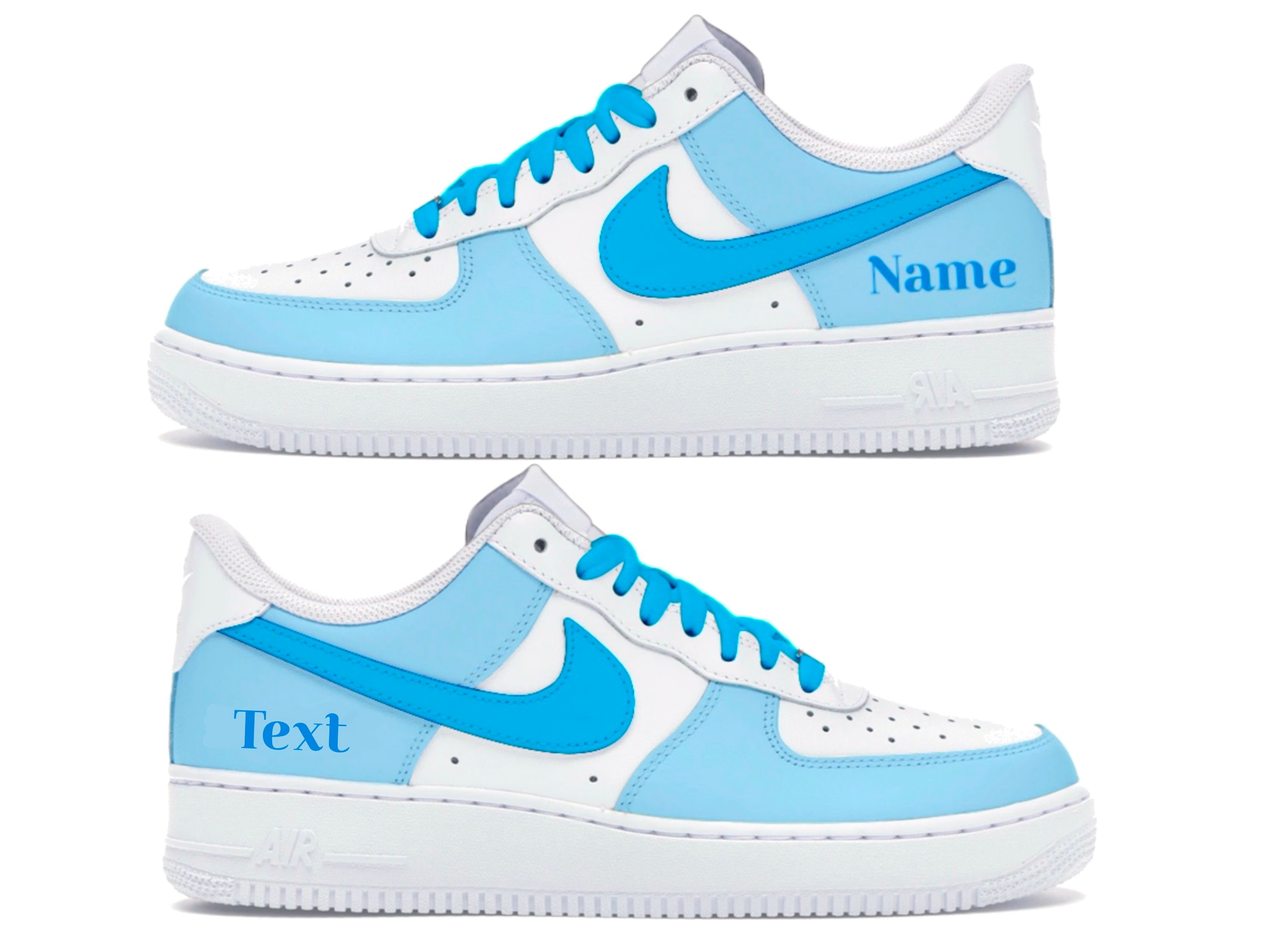 Custom nike af1 hand painted with any colour - blue with custom name 