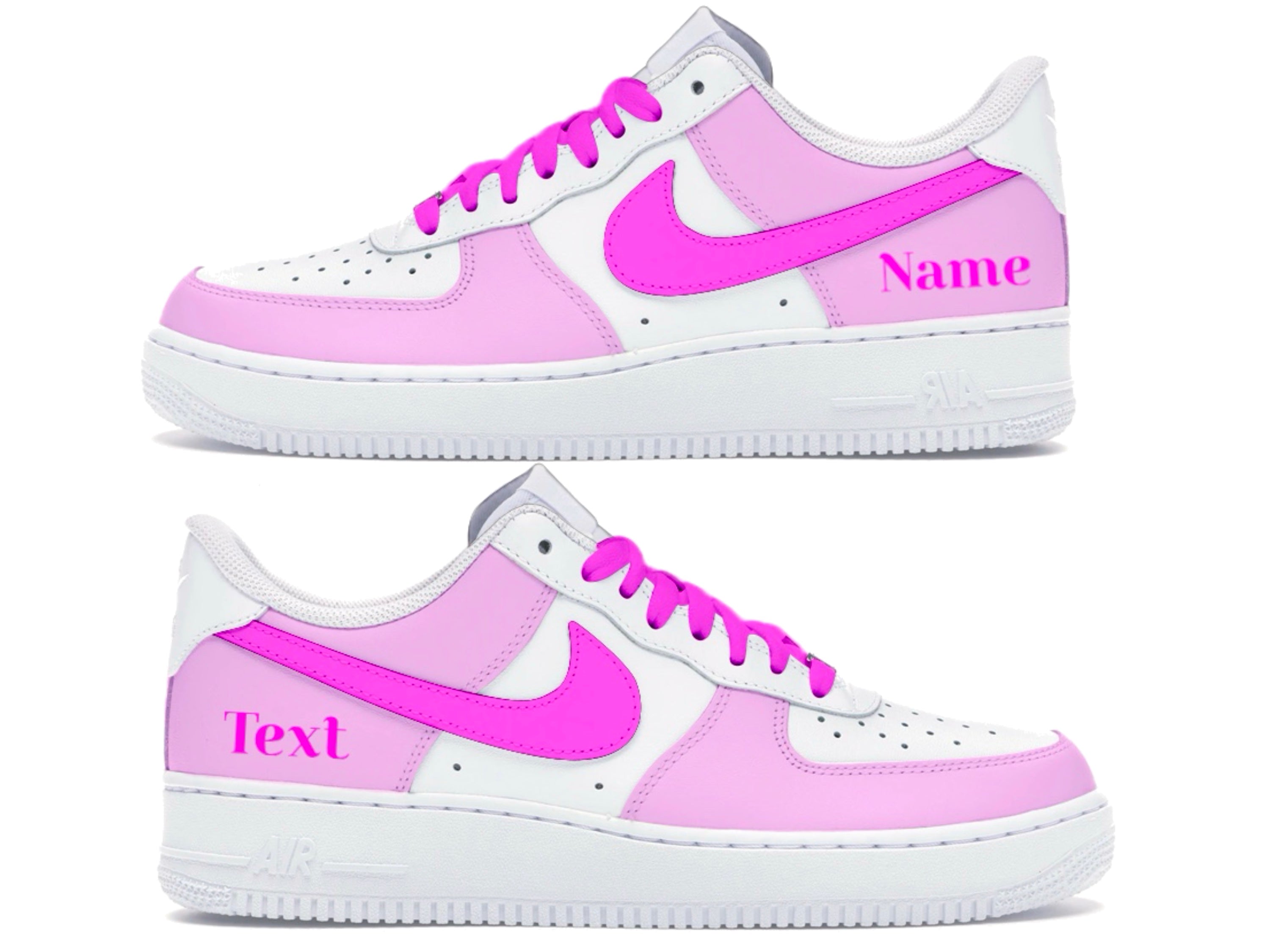Custom nike af1 hand painted with any colour - pink with custom name 