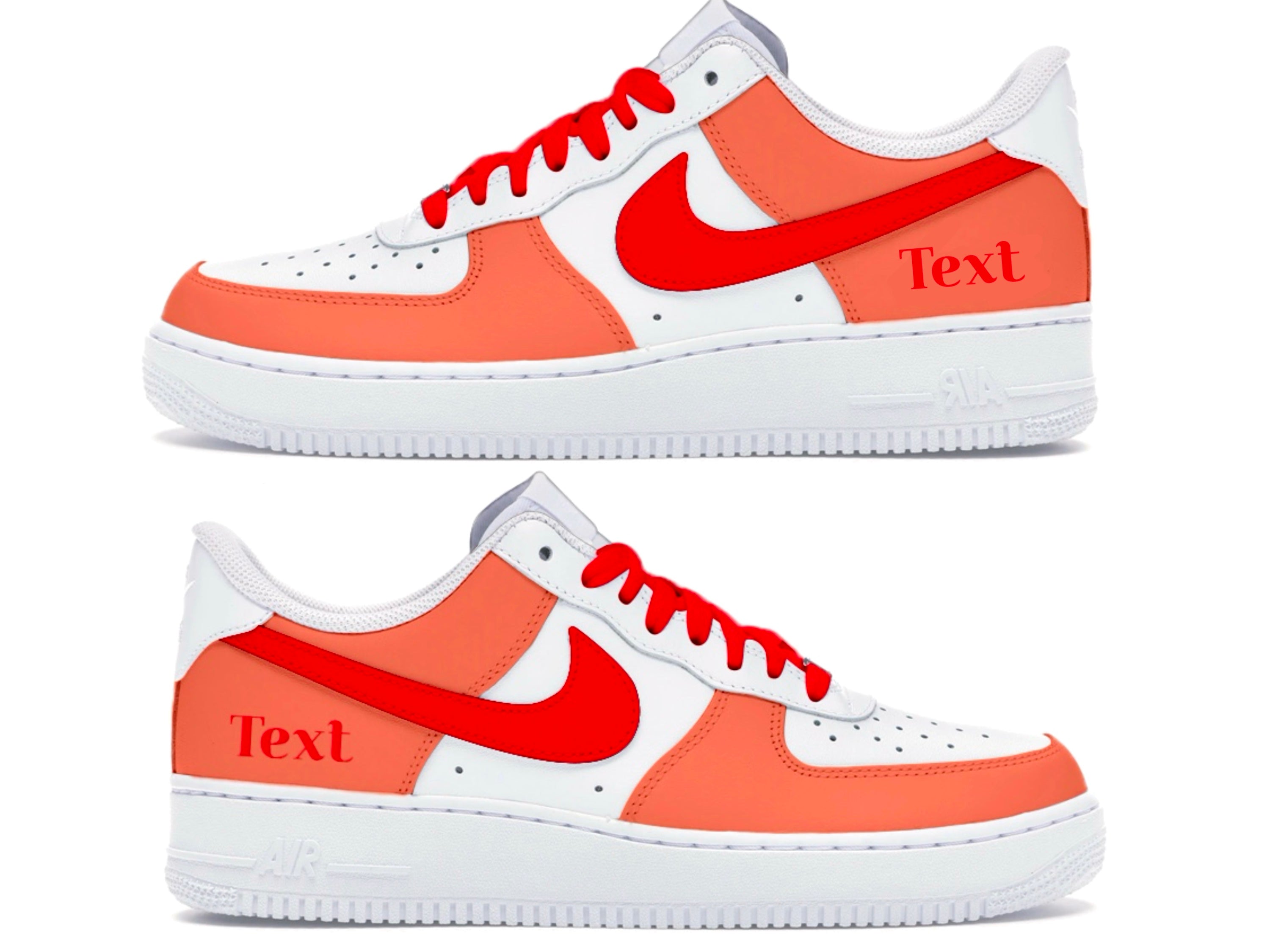Custom nike af1 hand painted with any colour - red orange with custom name 