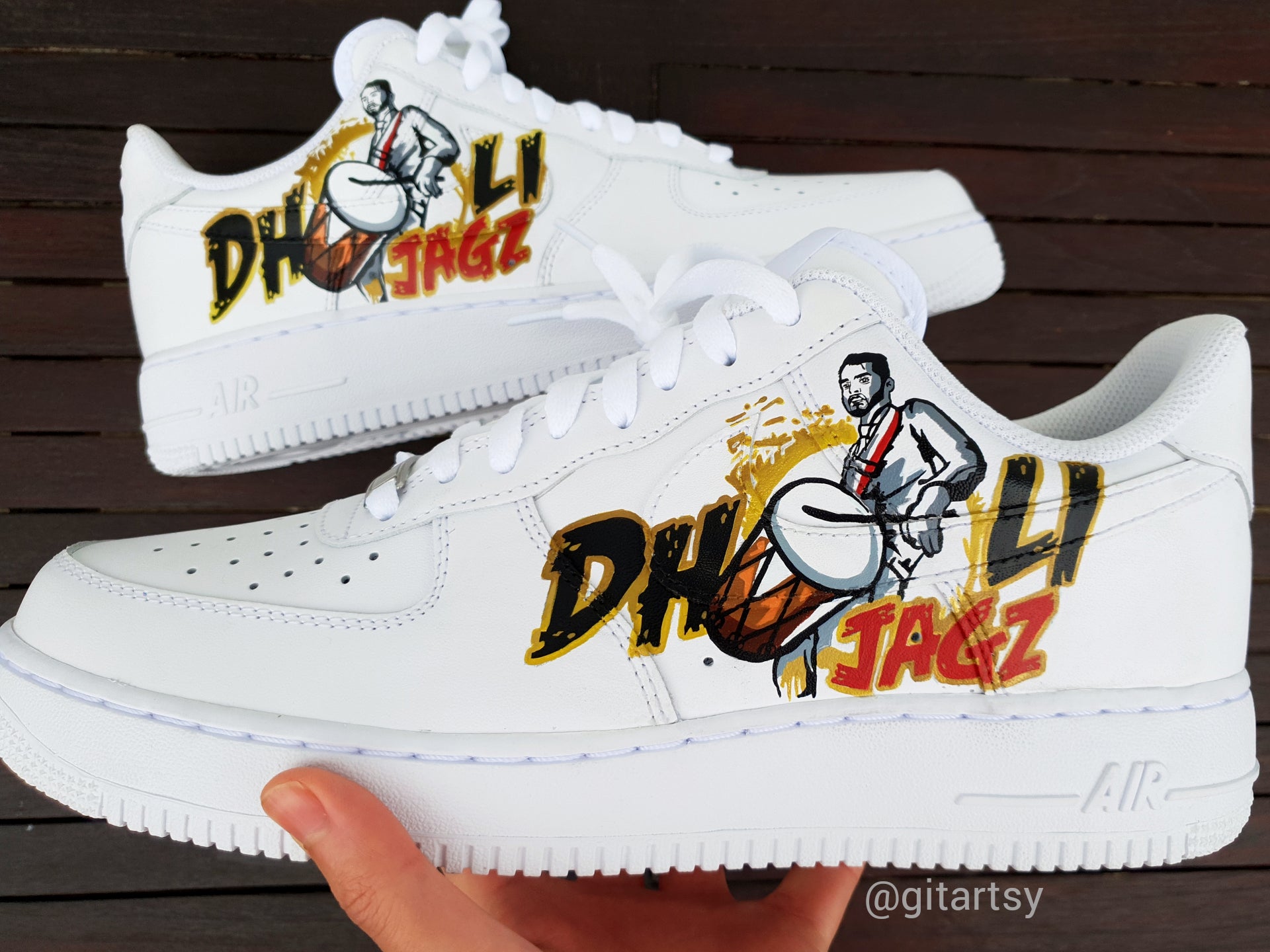 Dholi jagz - punjabi dhol brand -  custom hand painted sneakers for businesses and brands  - unique branding shoes 