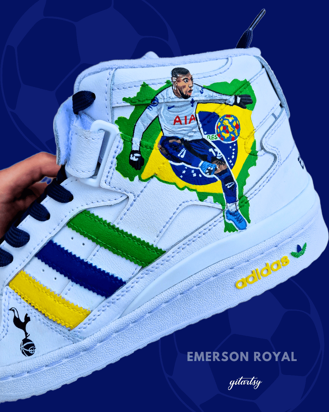 adidas gazelle silver green womens Custom Emerson Royal adidas Sneakers – Brazil x Tottenham Hand Painted Shoes