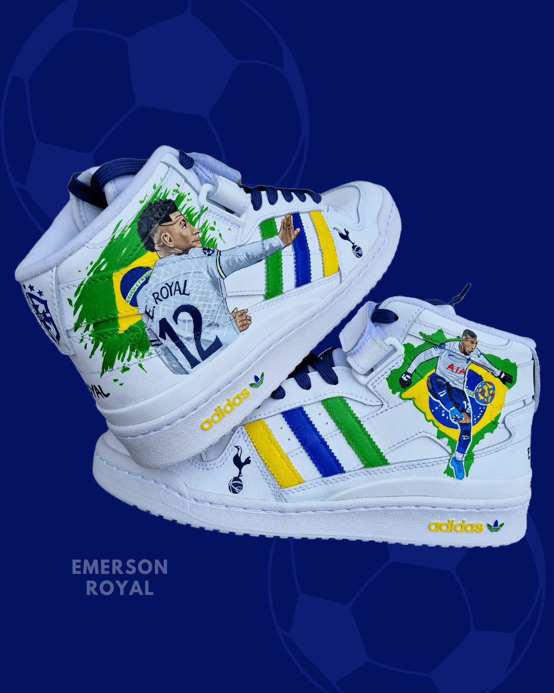 Custom Emerson Royal adidas Sneakers – Brazil x Tottenham Hand Painted Shoes