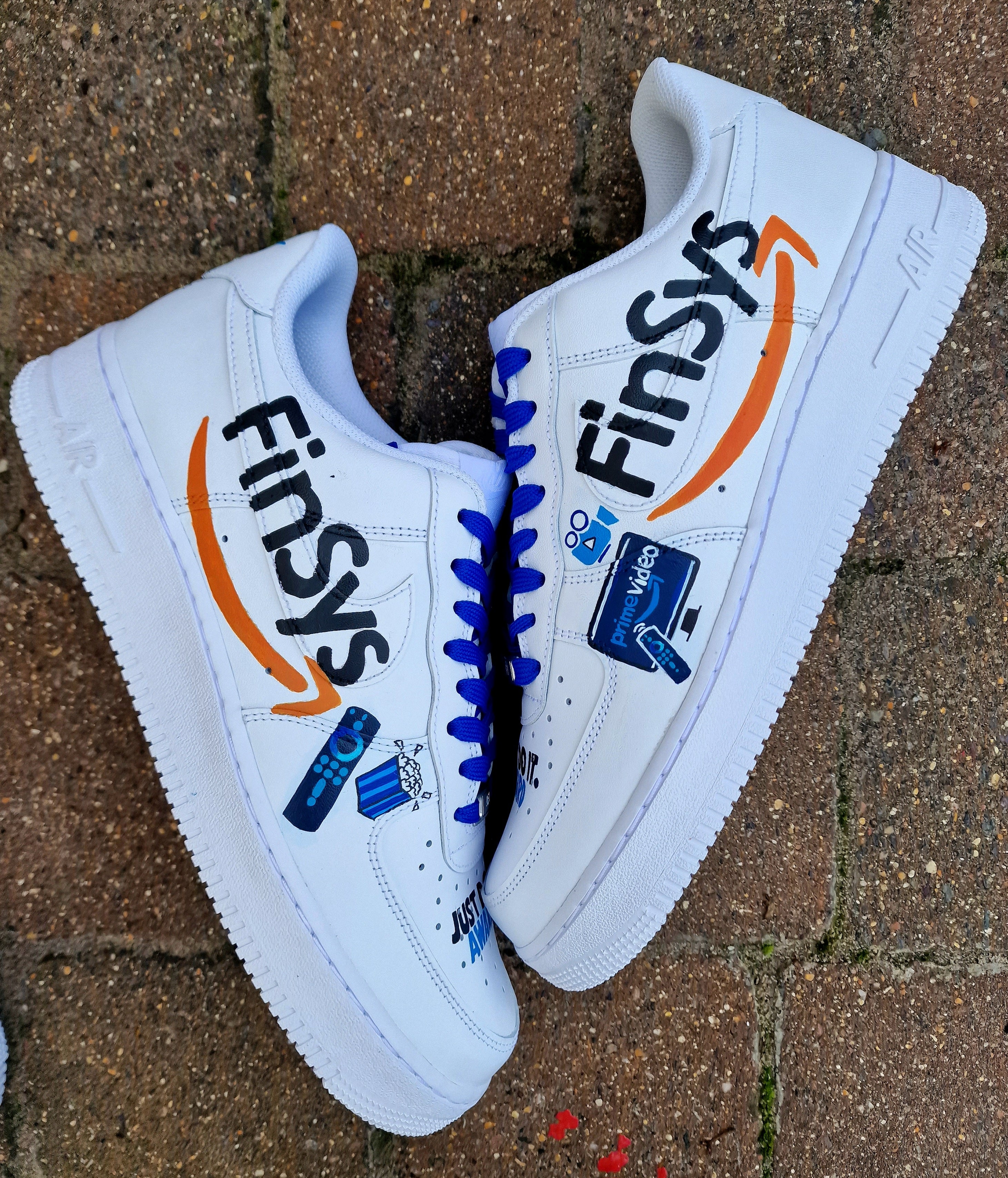 Finsys Amazon prime video logo -  custom hand painted sneakers for businesses and brands  - unique branding shoes 