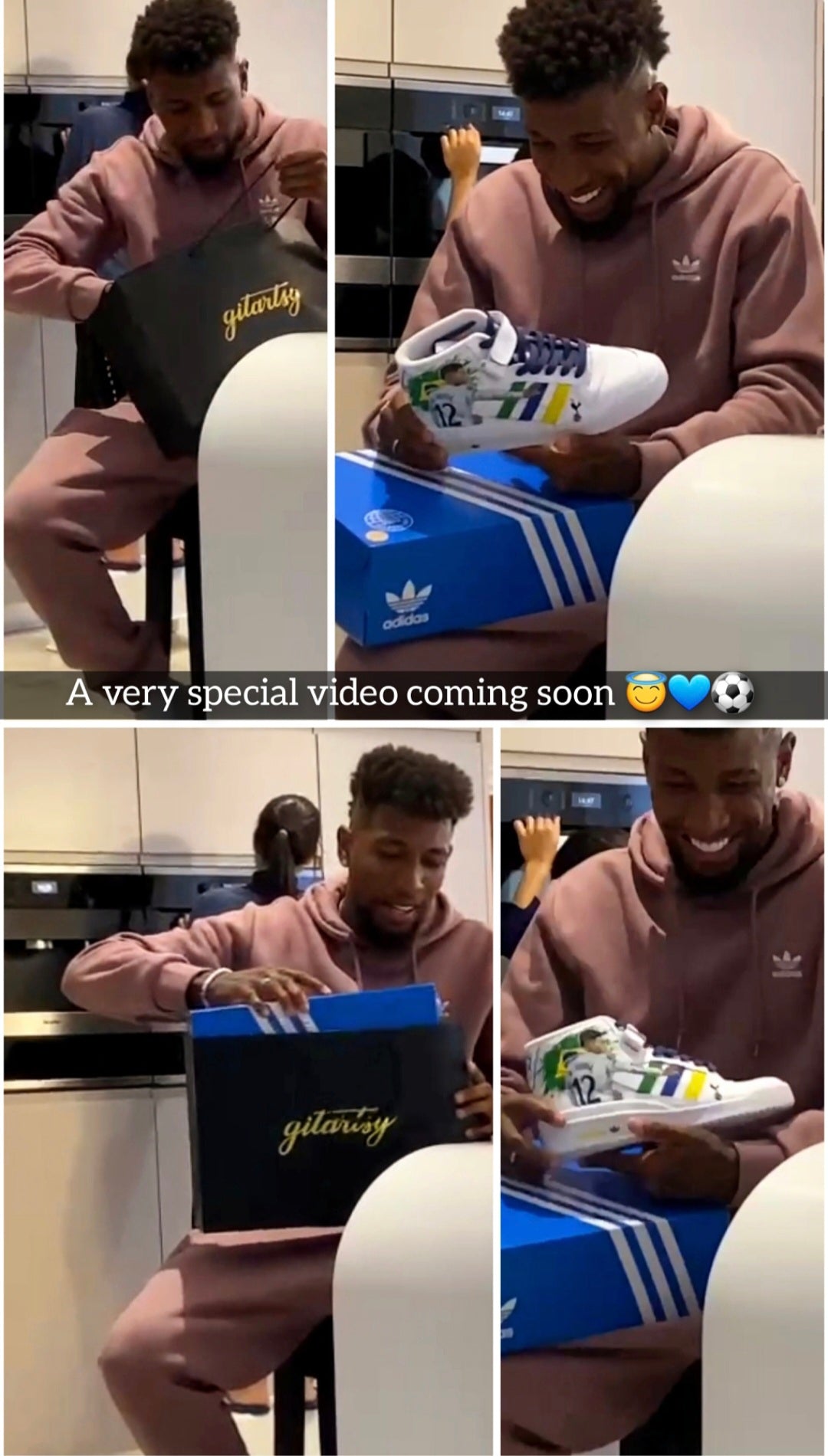 Footballer Emerson Royal Tottenham Hotspur- holding gitartsy custom hand painted sneakers 