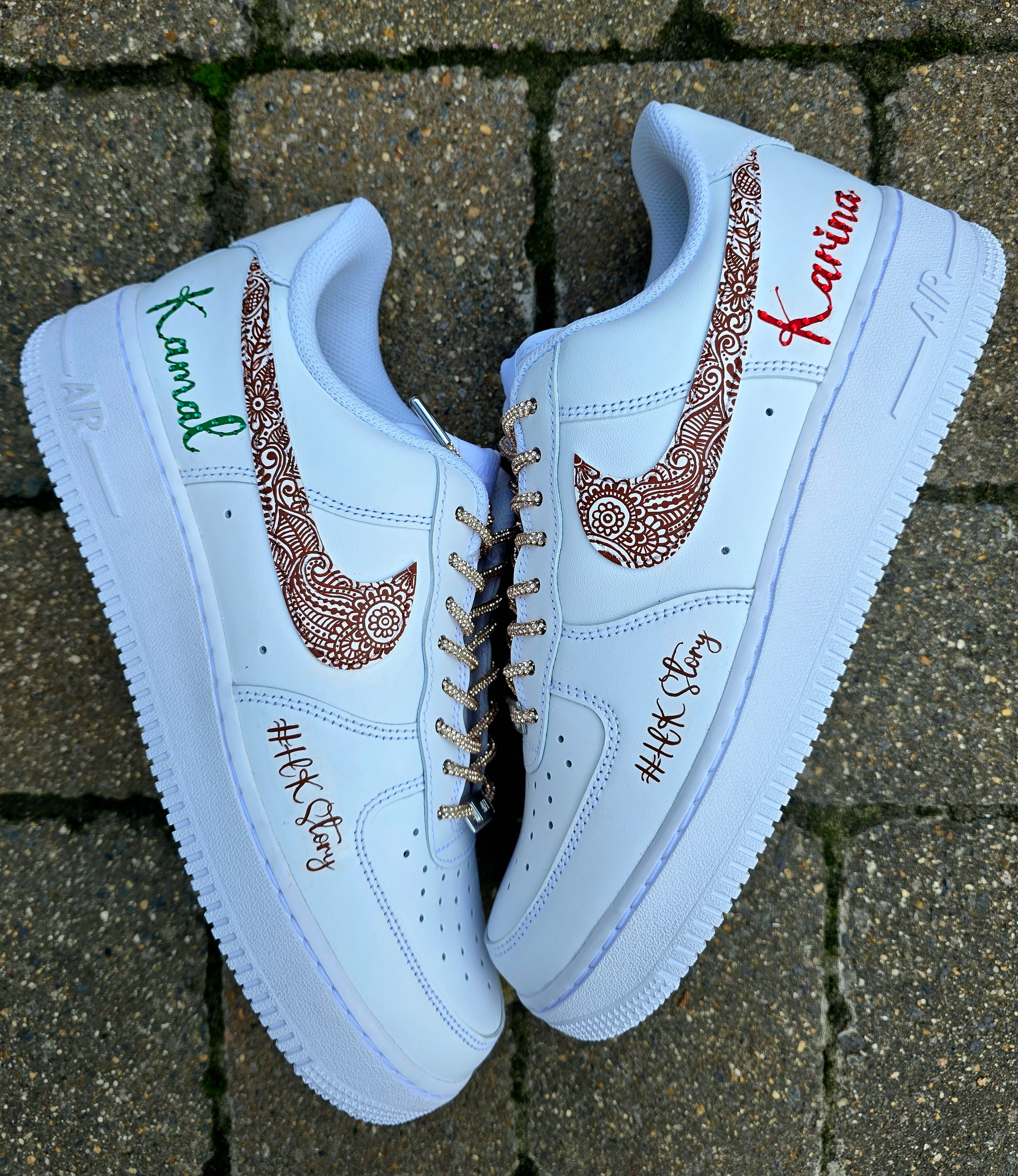 Custom Hand-Painted Henna Mehendi Bridal Nike AF1 Sneakers – Indian Wedding trainers with custom name and crystals