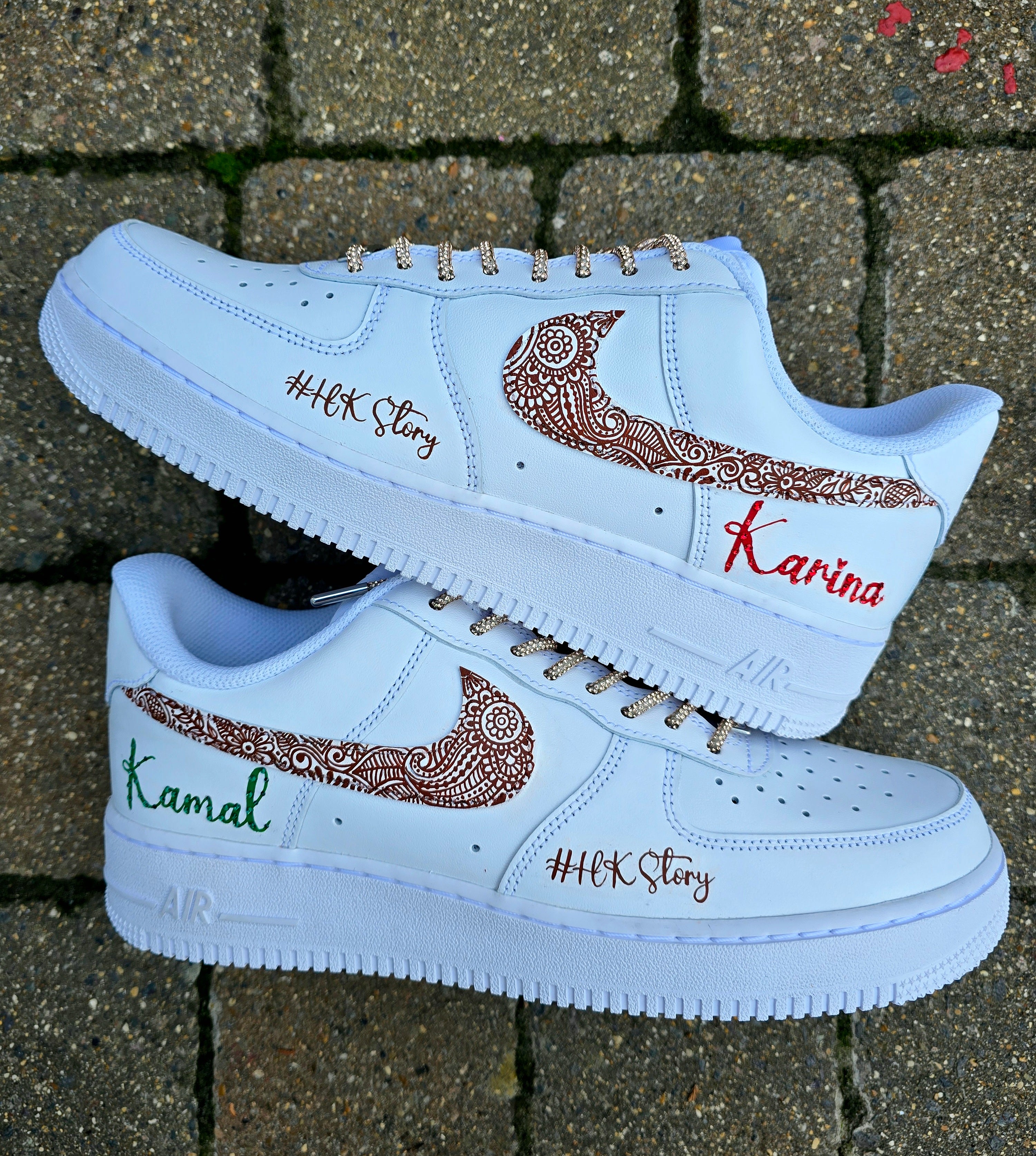 Custom Hand-Painted Henna Mehendi Bridal Nike AF1 Sneakers – Indian Wedding trainers with custom name and crystals