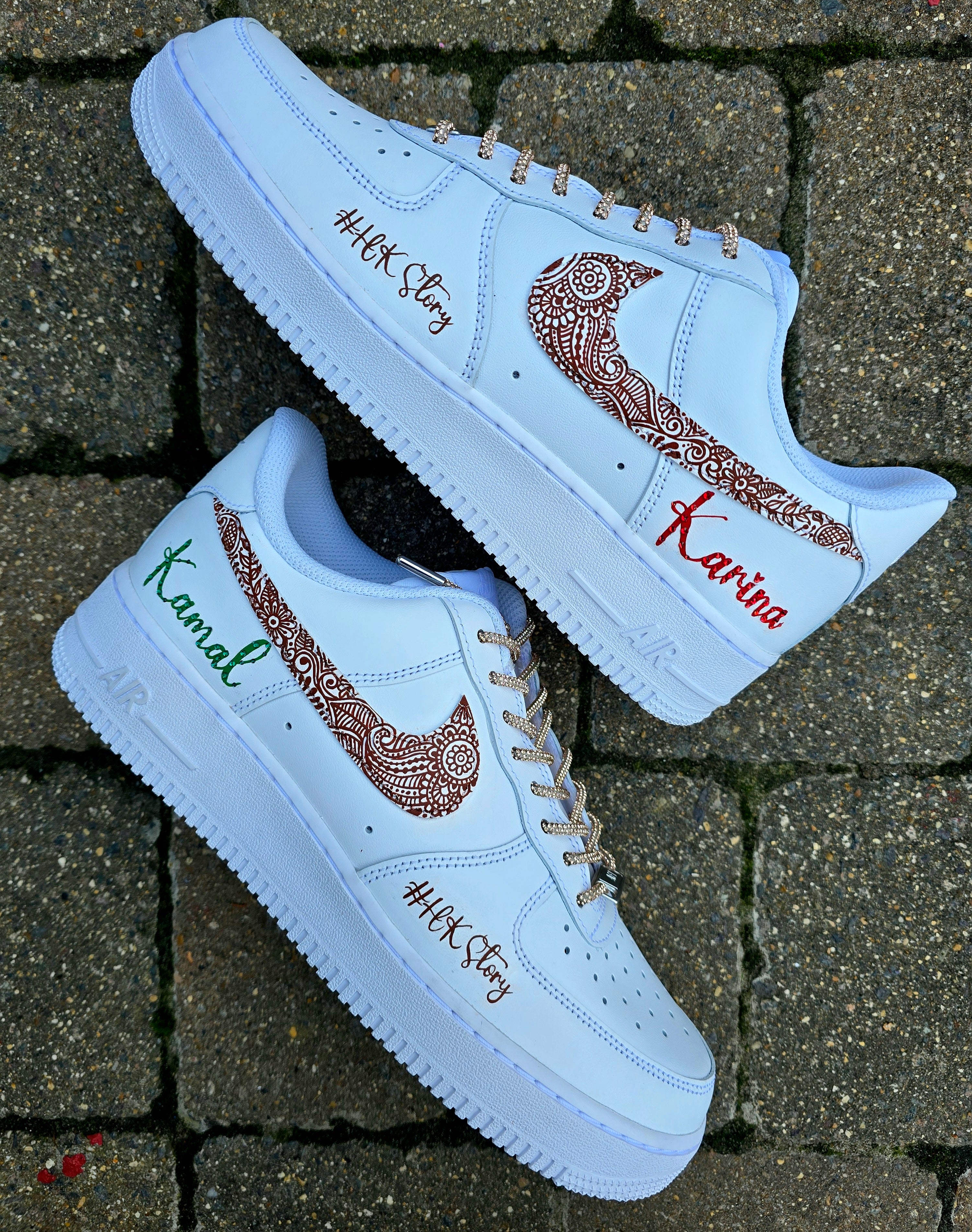 Custom Hand-Painted Henna Mehendi Bridal Nike AF1 Sneakers – Indian Wedding trainers with custom name and crystals