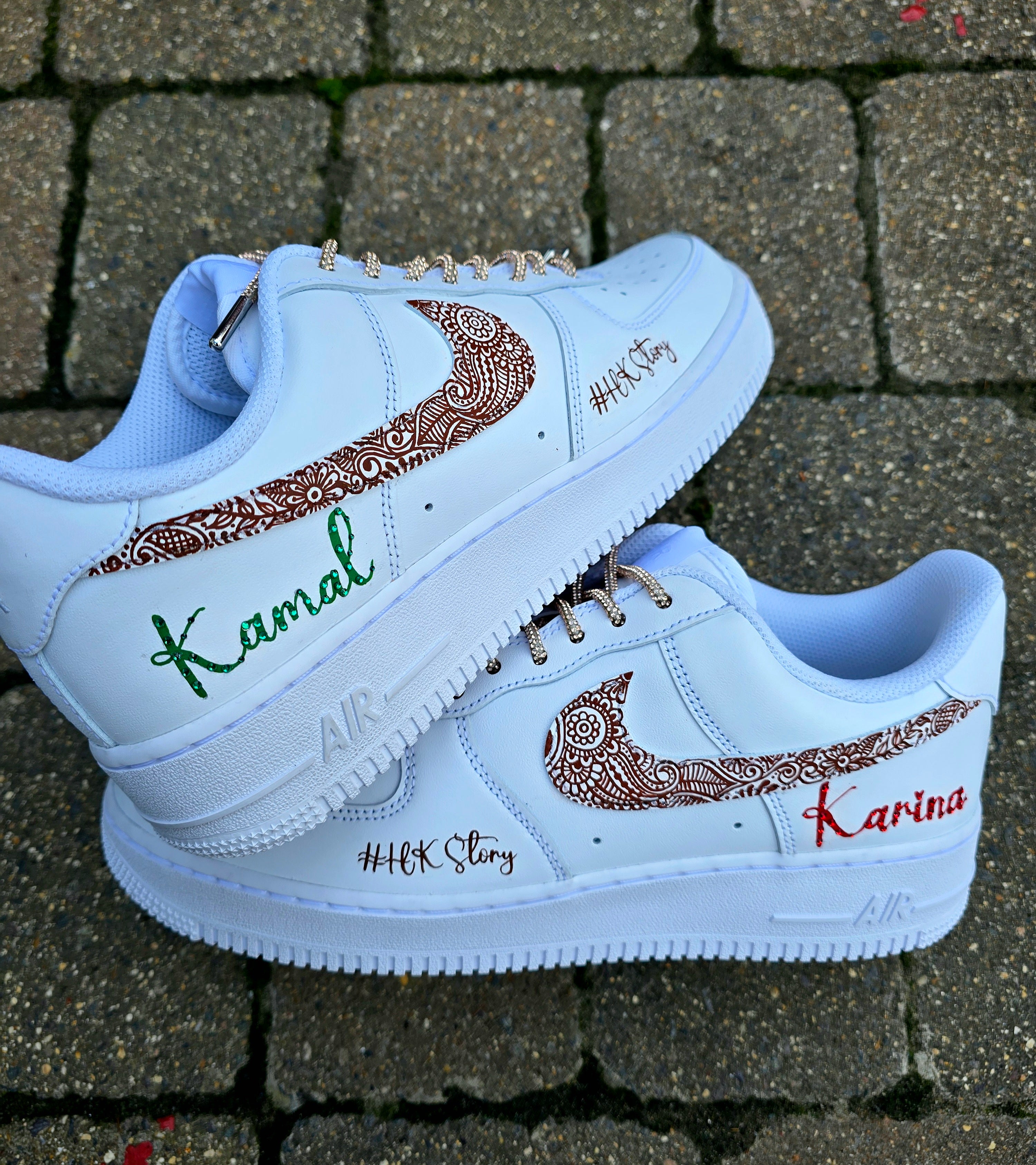 Custom Hand-Painted Henna Mehendi Bridal Nike AF1 Sneakers – Indian Wedding trainers with custom name and crystals