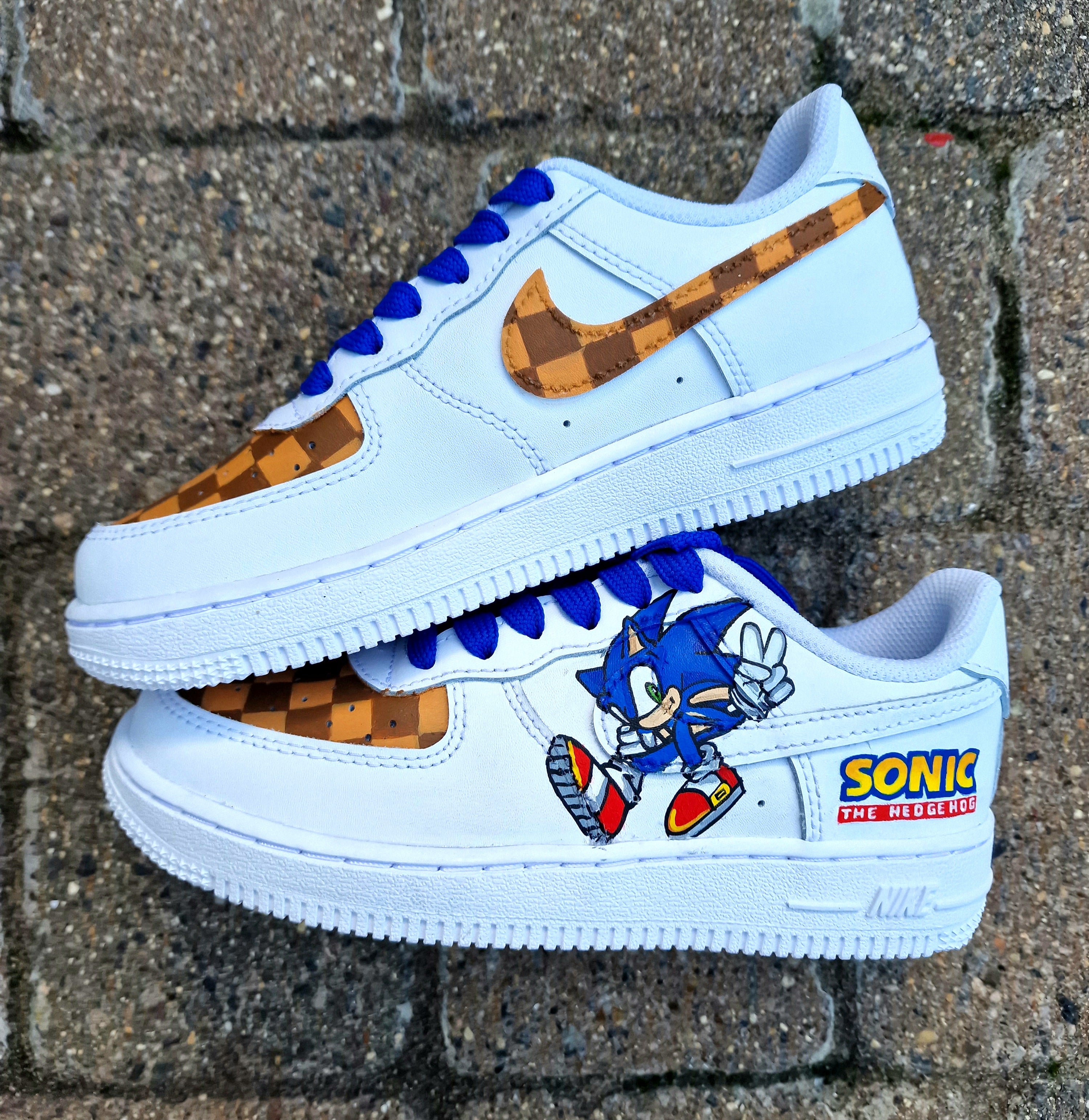 Custom Sonic the Hedgehog Kids Nike AF1 Sneakers – Hand-Painted by