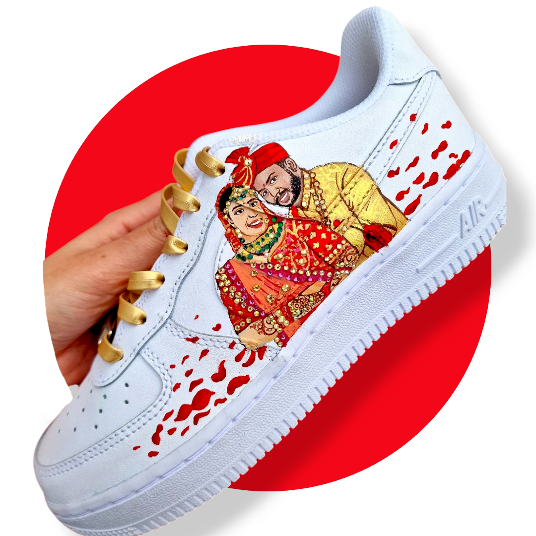 Hand painted custom sneakers - nike af1 art - Indian bridal portraits 