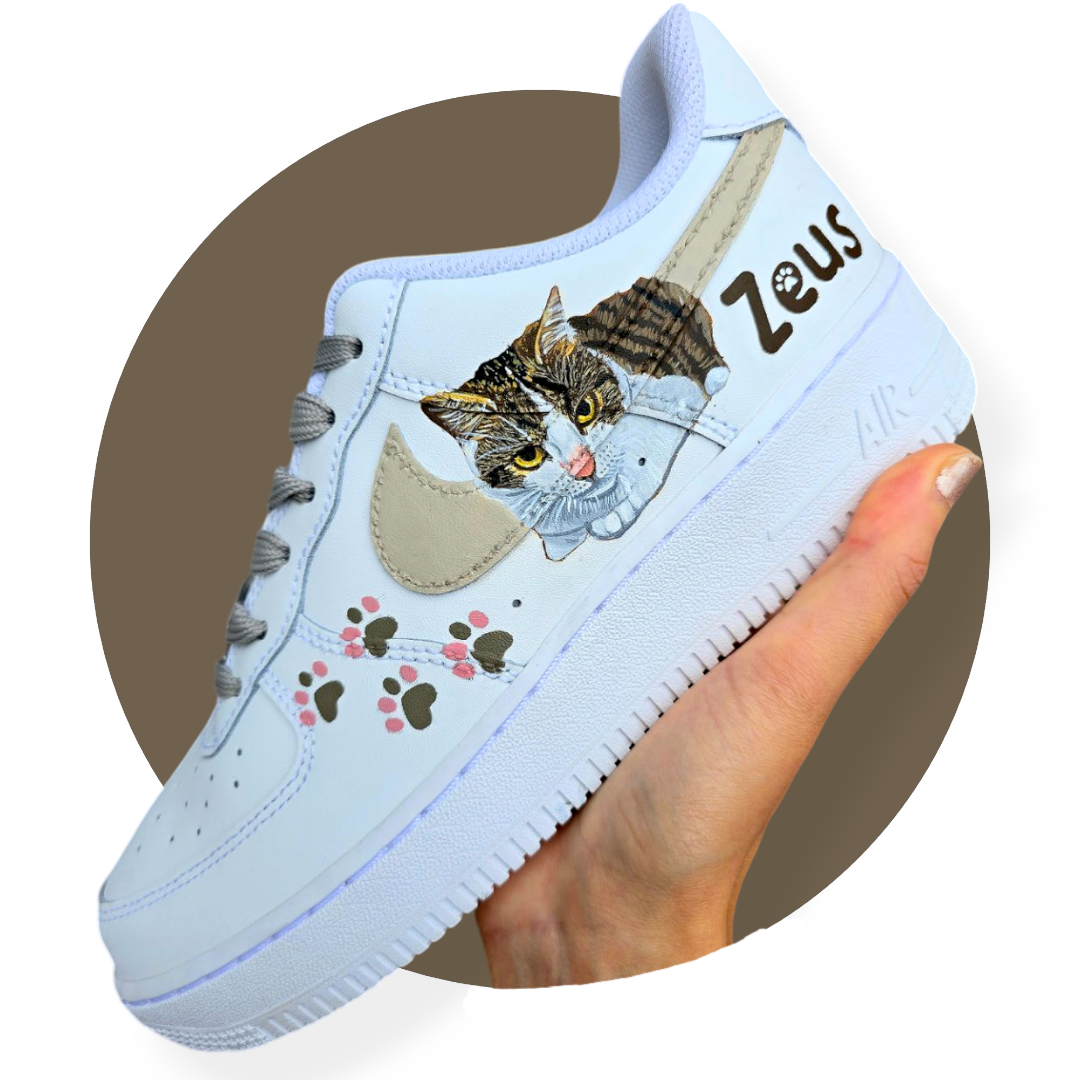 Hand painted custom sneakers - nike af1 art - Pet portrait kitten cat