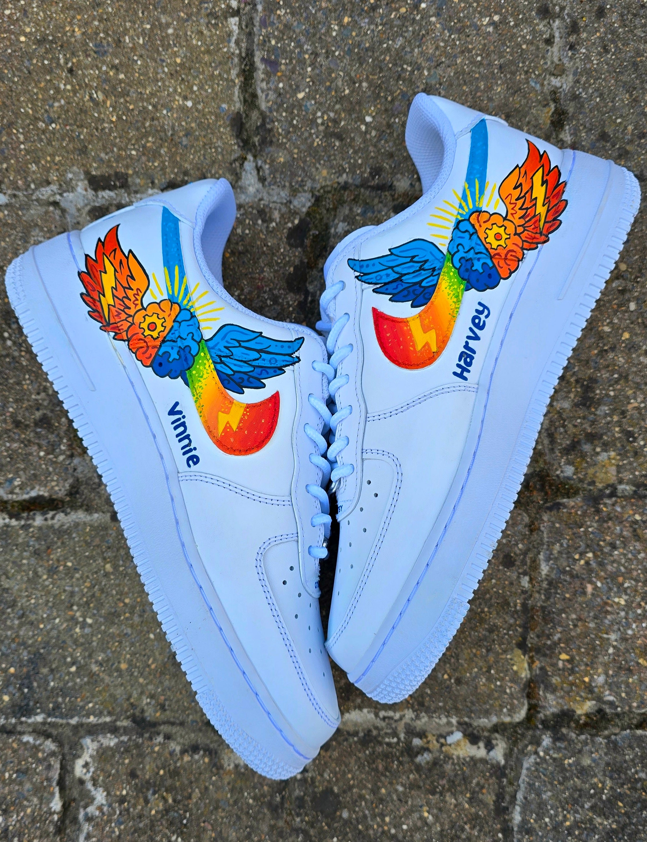 Custom hand-painted Nike Air Force 1 sneakers featuring a vibrant ADHD and Autism awareness design. Includes colourful puzzle pieces, infinity symbols, inspirational typography, and Chelsea FC Foundation branding. Crafted using waterproof and UV-protected leather paints for long-lasting wear. Each pair is unique, representing creativity, inclusivity, and neurodiversity. Perfect for collectors, awareness events, and personal expression.

