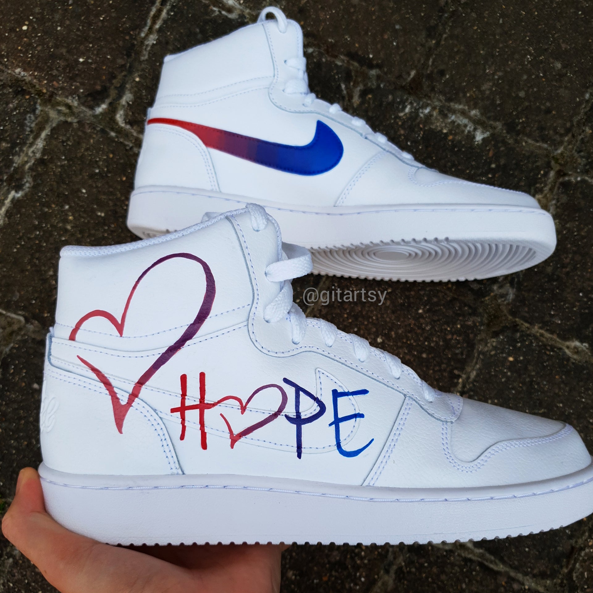 Hope charity logo-  custom hand painted sneakers for businesses and brands  - unique branding shoes 