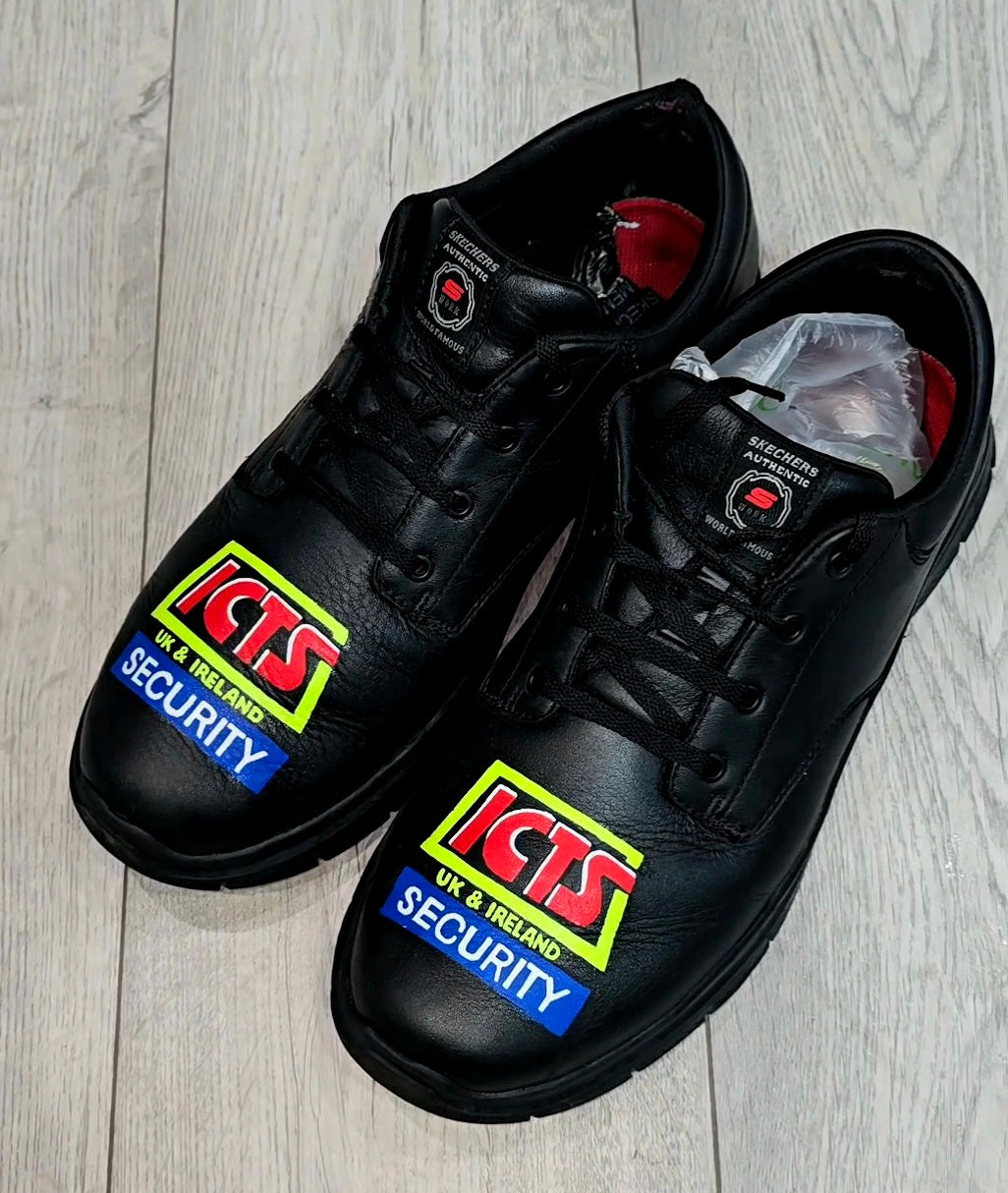 ICTS SECURITY custom hand painted sneakers for businesses and brands  - unique branding shoes 
