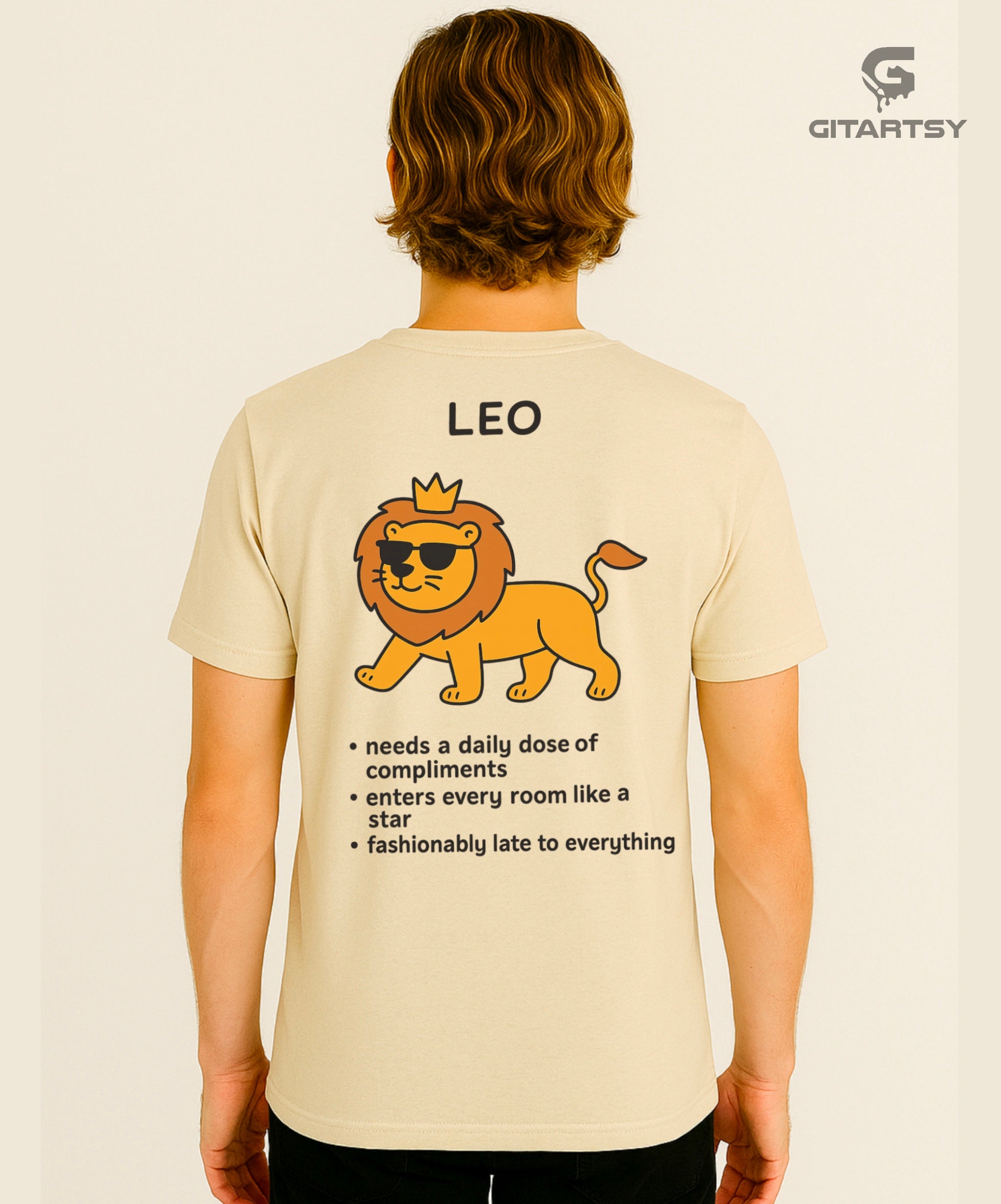 Leo Zodiac Sign T-Shirt – Bold, Funny & Minimal Cartoon Tee (Unisex) beige