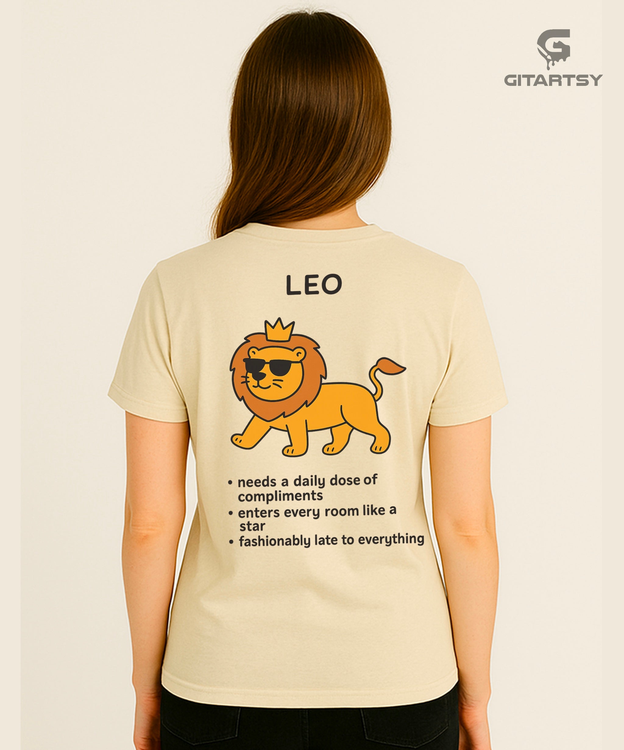 Leo Zodiac Sign T-Shirt – Bold, Funny & Minimal Cartoon Tee (Unisex) beige