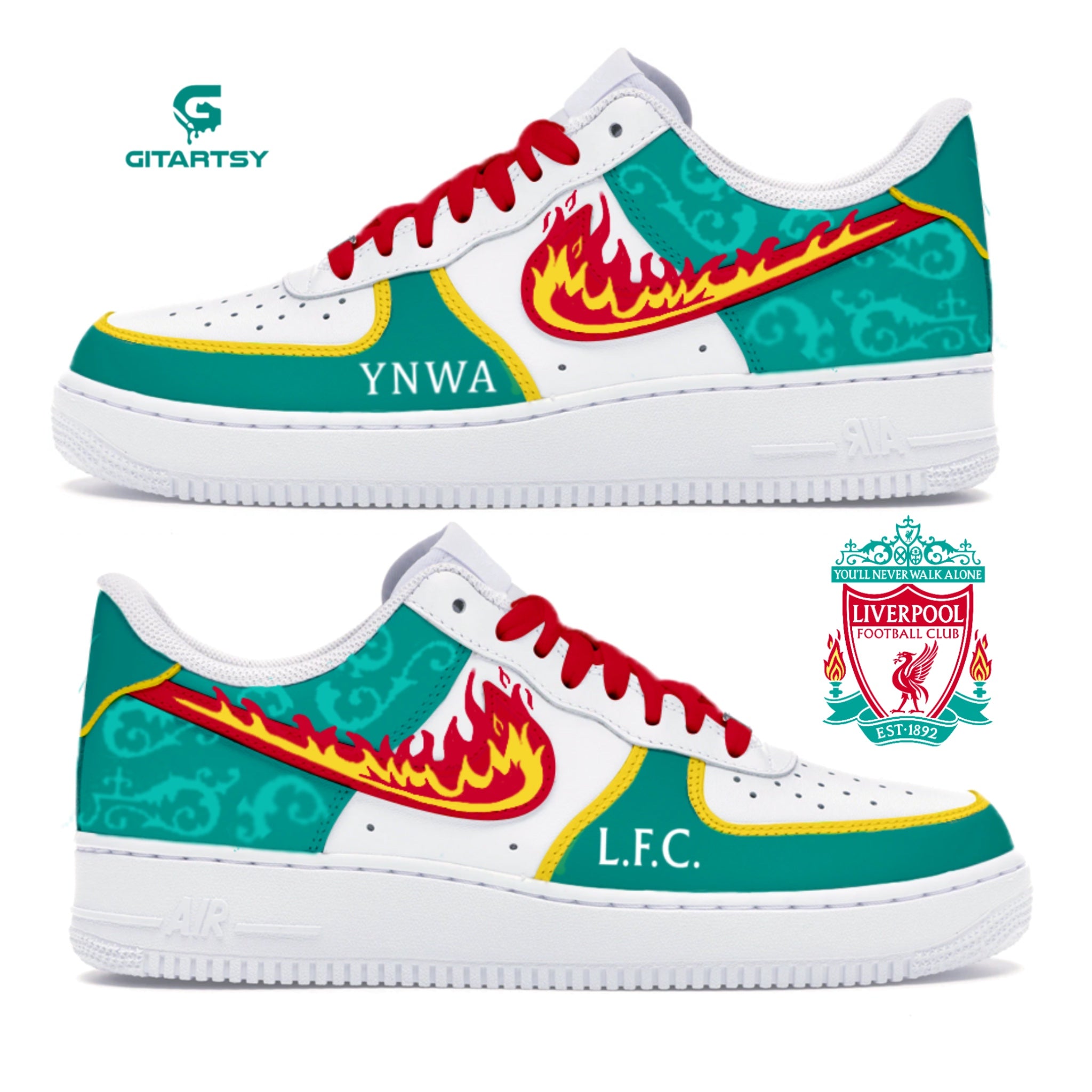 Liverpool FC football inspired custom hand painted Nike AF1 Sneakers - ADULTS