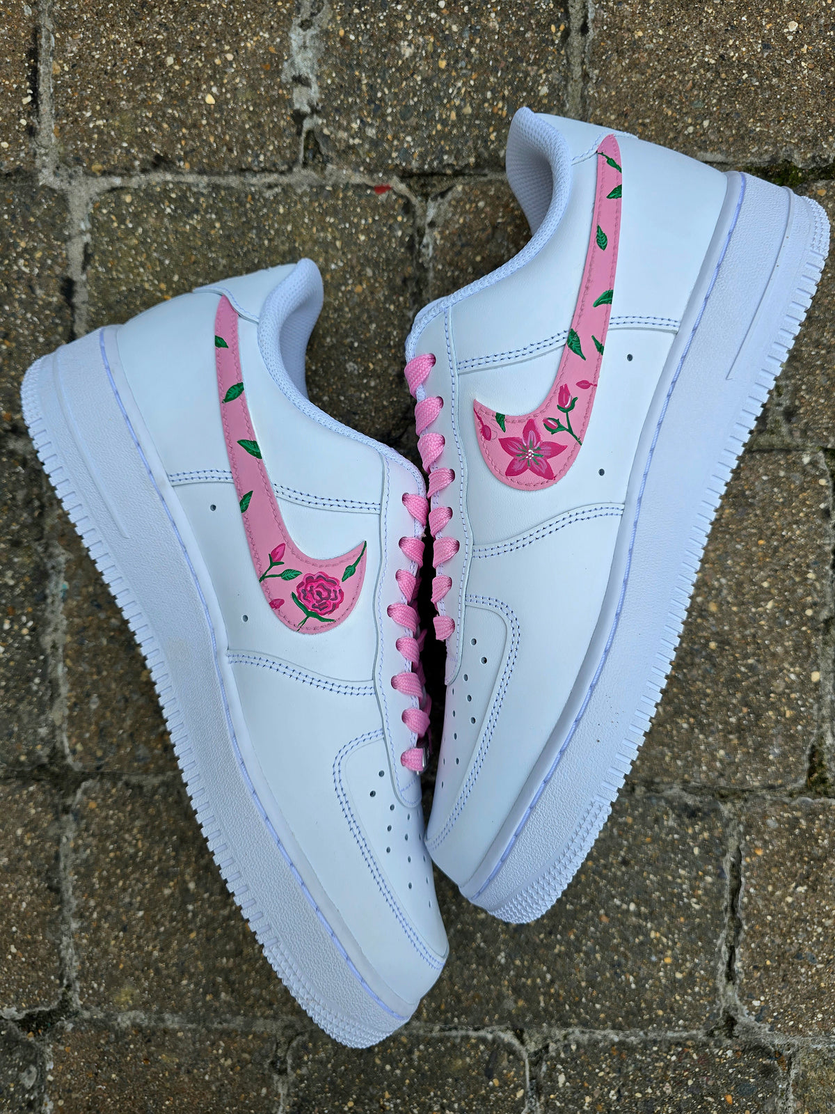 Weeding Af1 Mr. & Mrs. Wedding Bridal Custom Nike AF1 – Pink Floral Hand-Painted ...