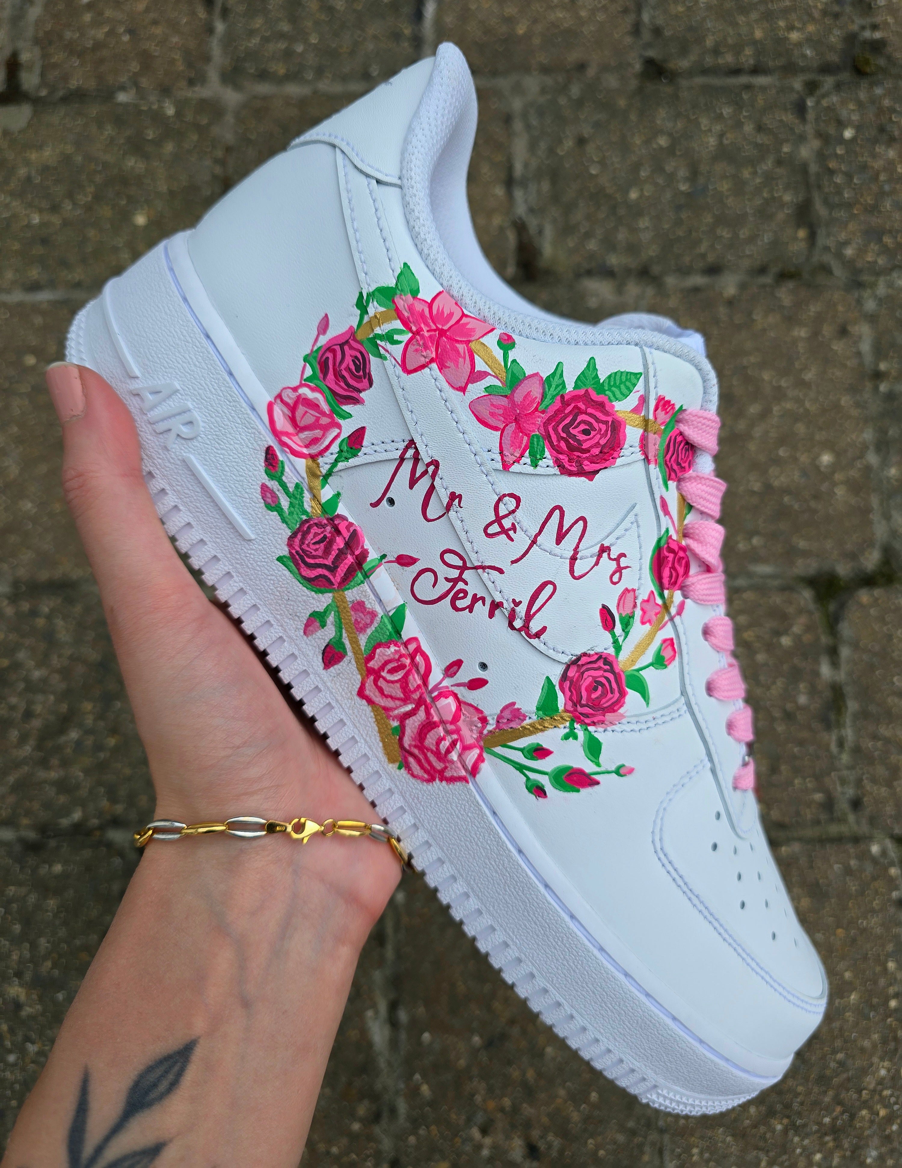 Wedding Bridal Custom Nike AF1 – Pink Floral Hand