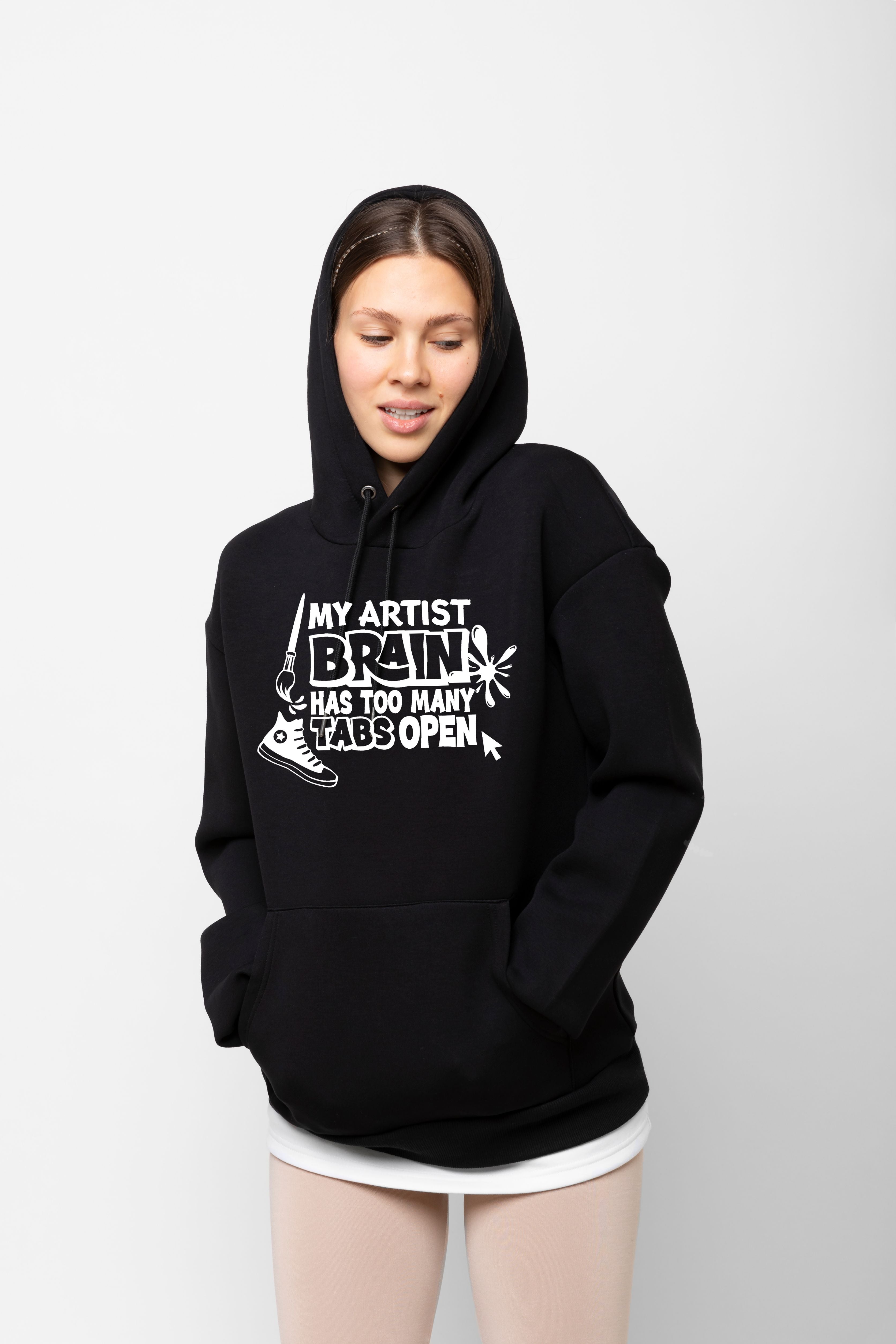 Unique hoodie for artists featuring creative tab overload design  