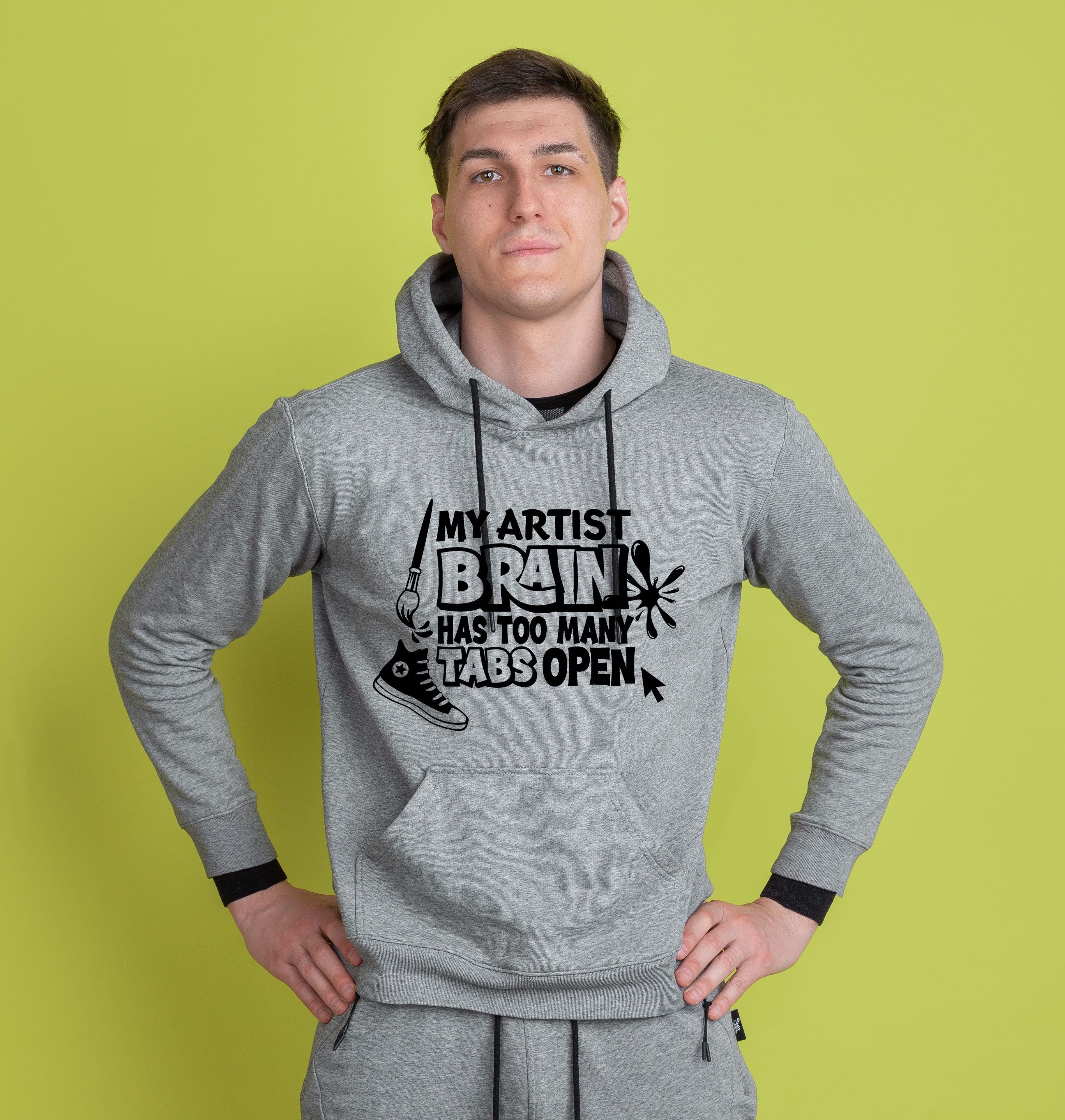 Hand-designed "My Artist Brain Has Too Many Tabs Open" artist hoodie  