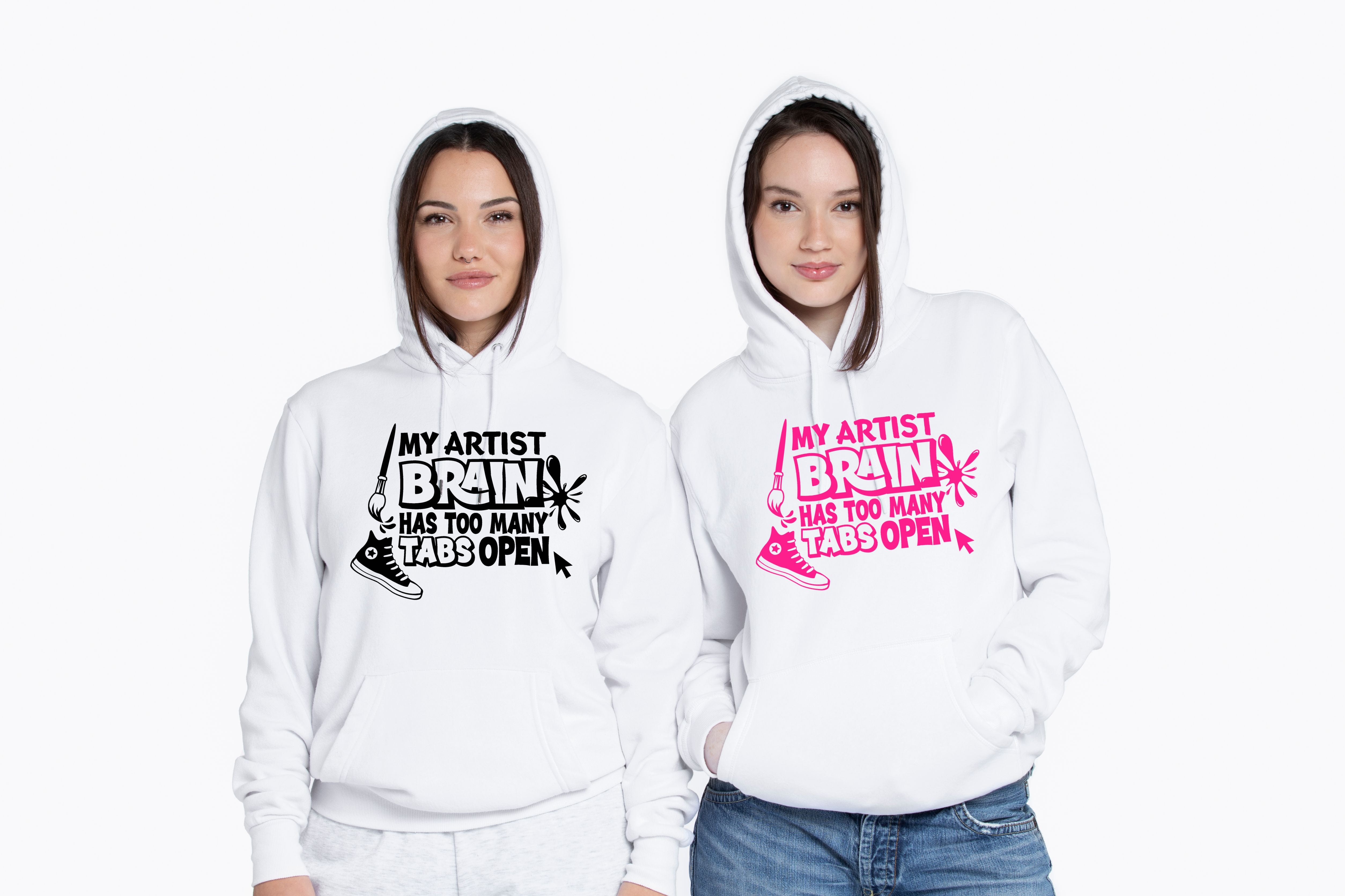 Fun and artistic hoodie with "Too Many Tabs Open" slogan  