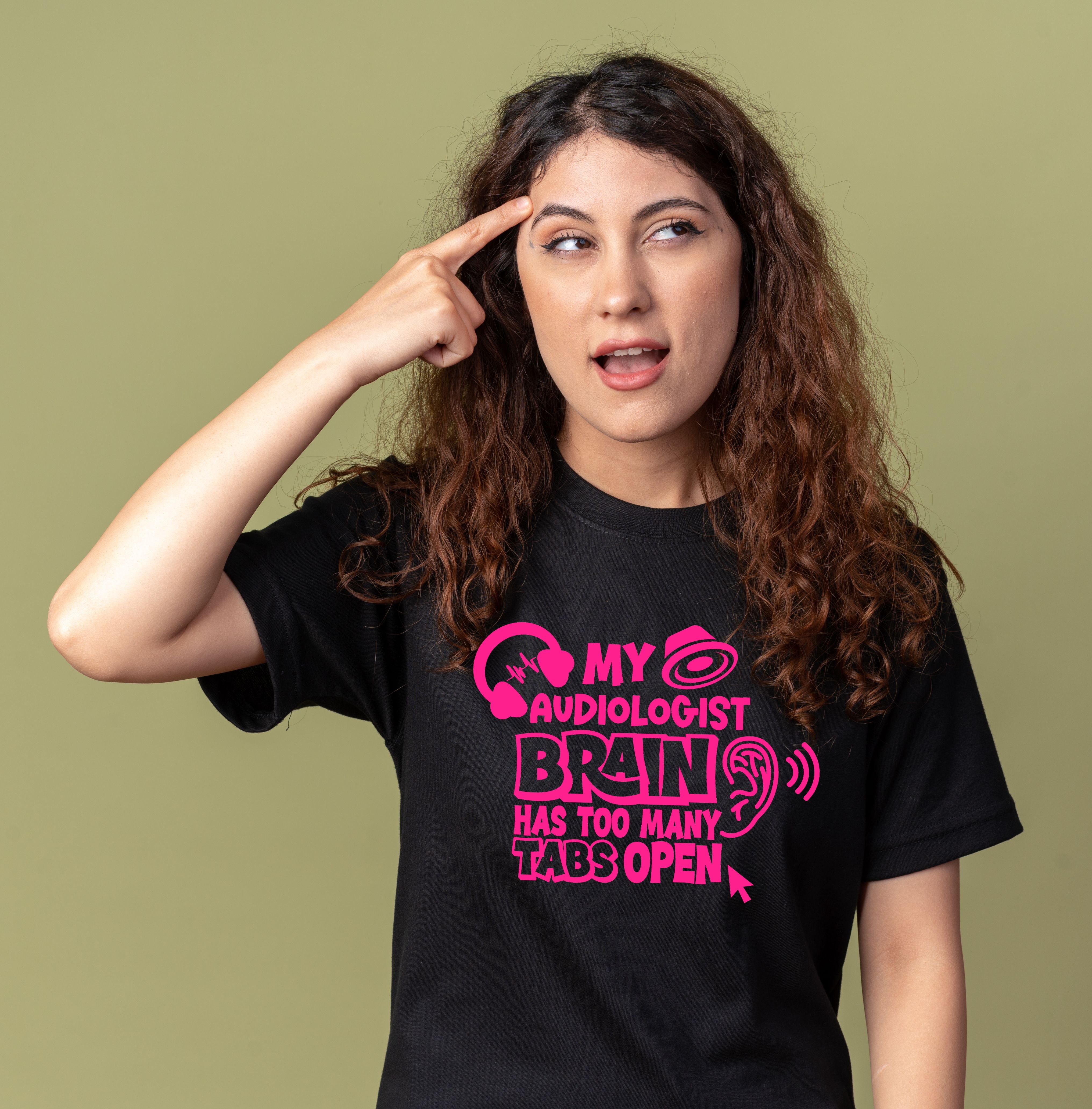 My Audiologist Brain Has Too Many Tabs Open T-Shirt – Fun Design for Audiologists - black pink